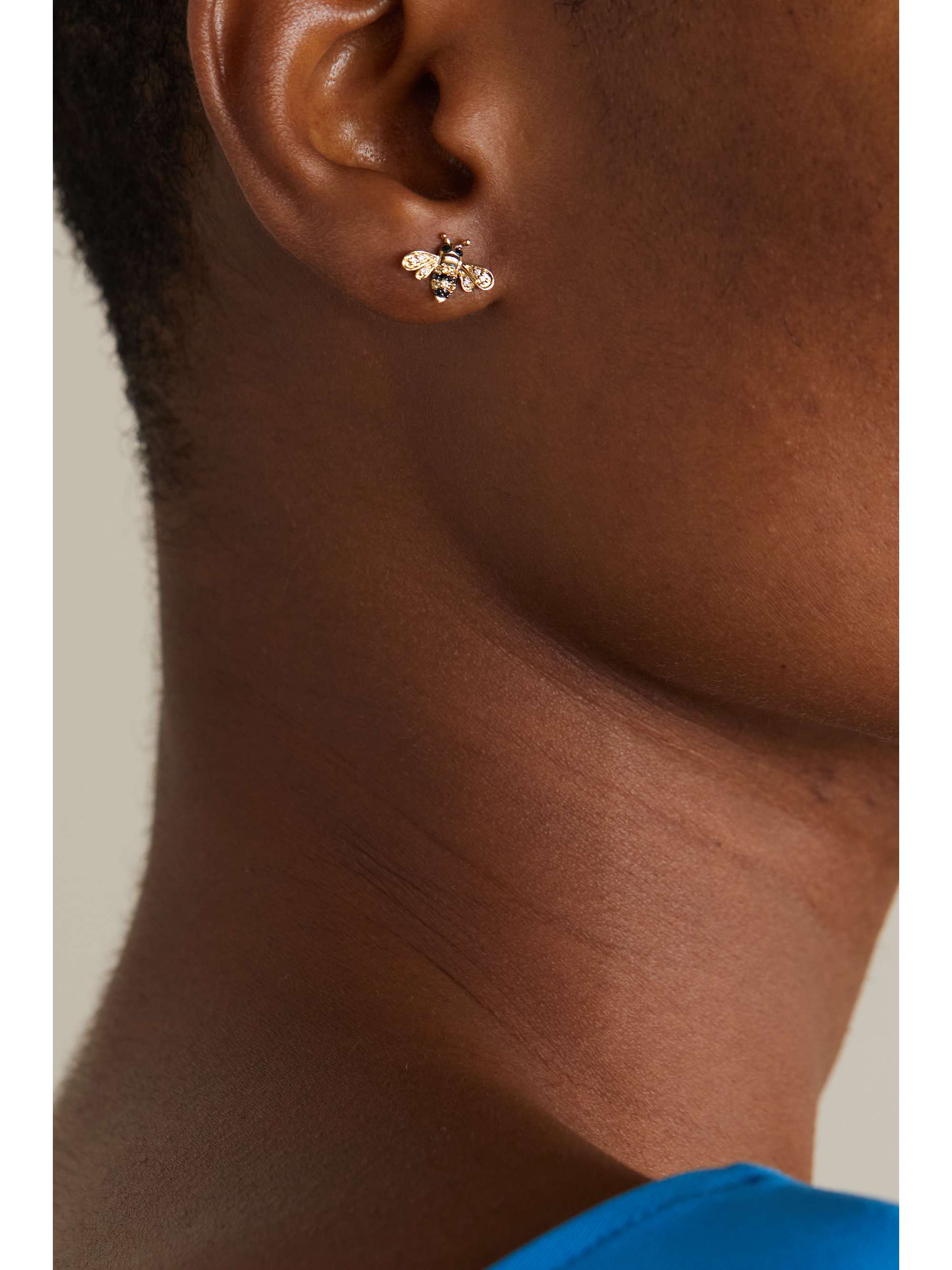 SYDNEY EVAN Mini Bee 14-karat gold, diamond and sapphire single earring