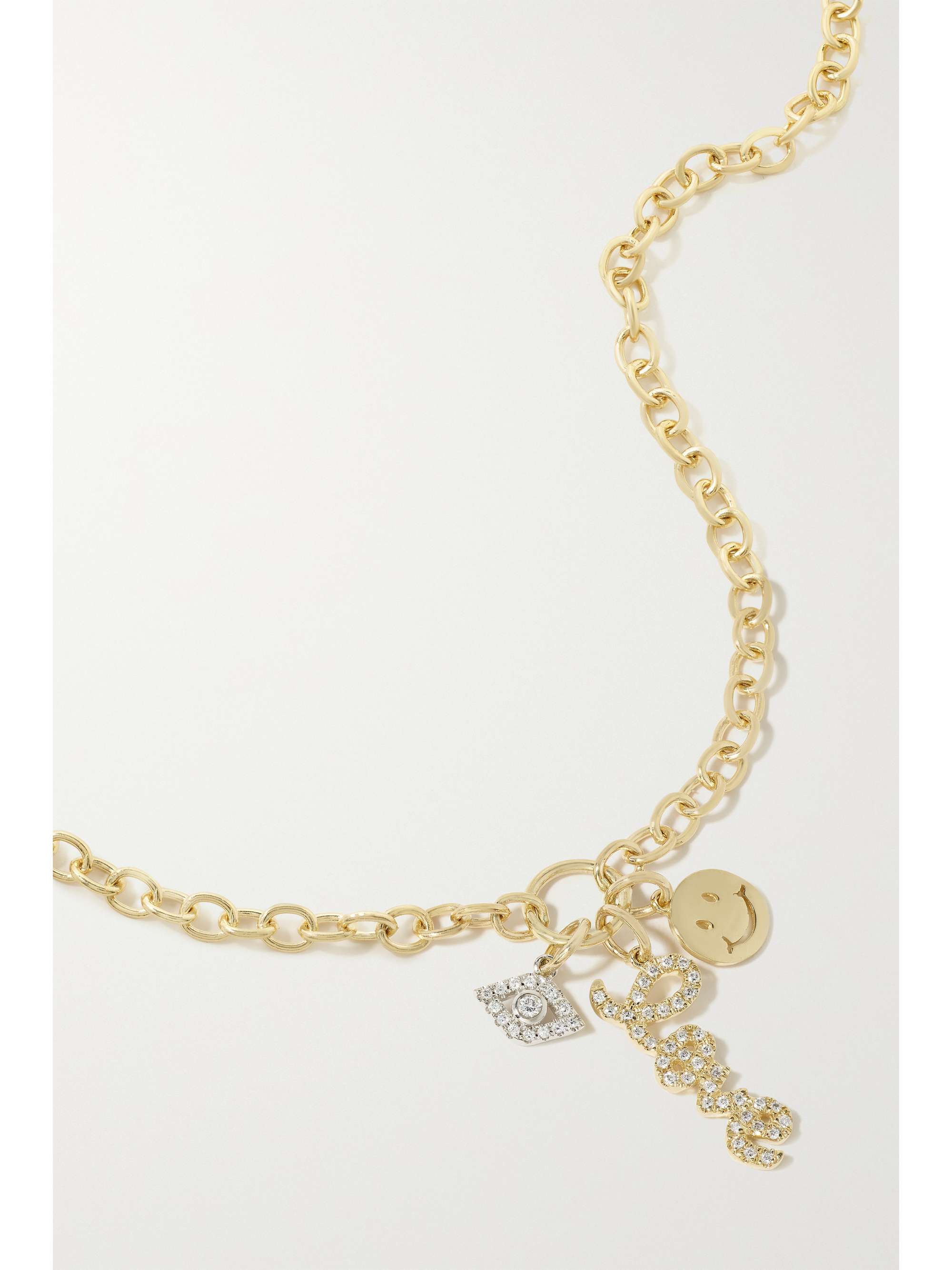 SYDNEY EVAN Protection, Love & Happiness 14-karat yellow and white gold diamond anklet