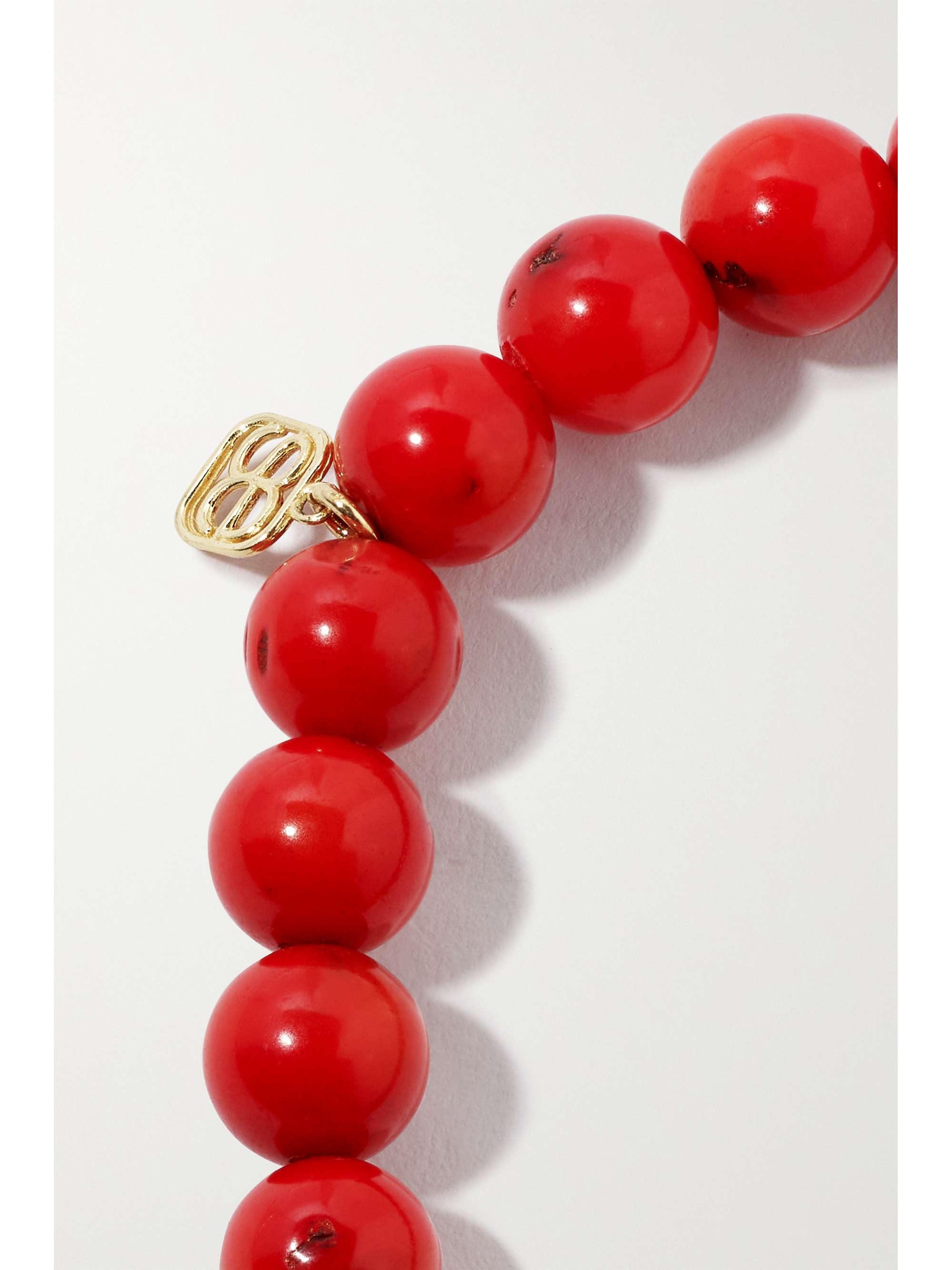 SYDNEY EVAN Lucky Cat 14-karat gold, coral and diamond bracelet
