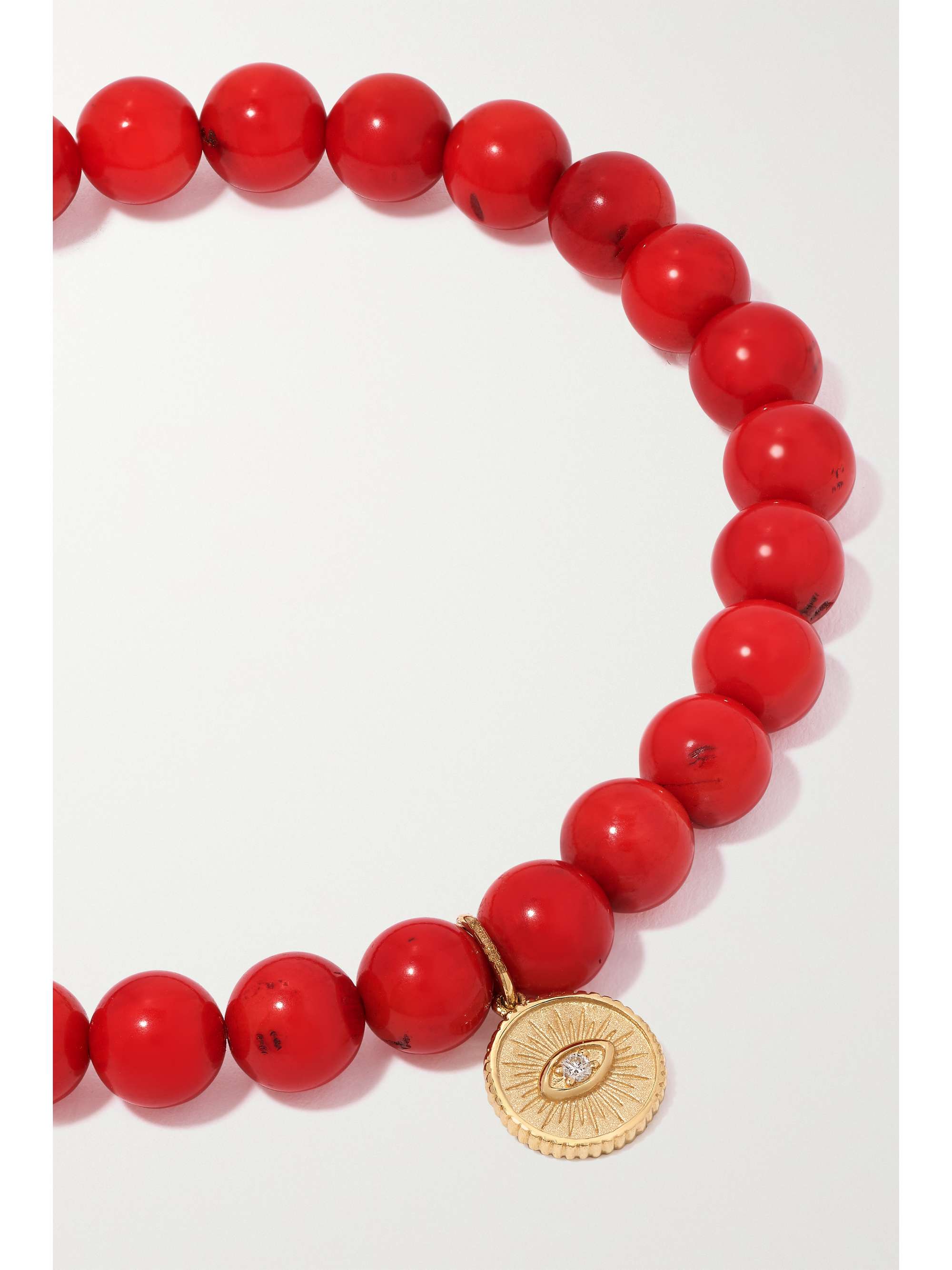 SYDNEY EVAN Lucky Cat 14-karat gold, coral and diamond bracelet