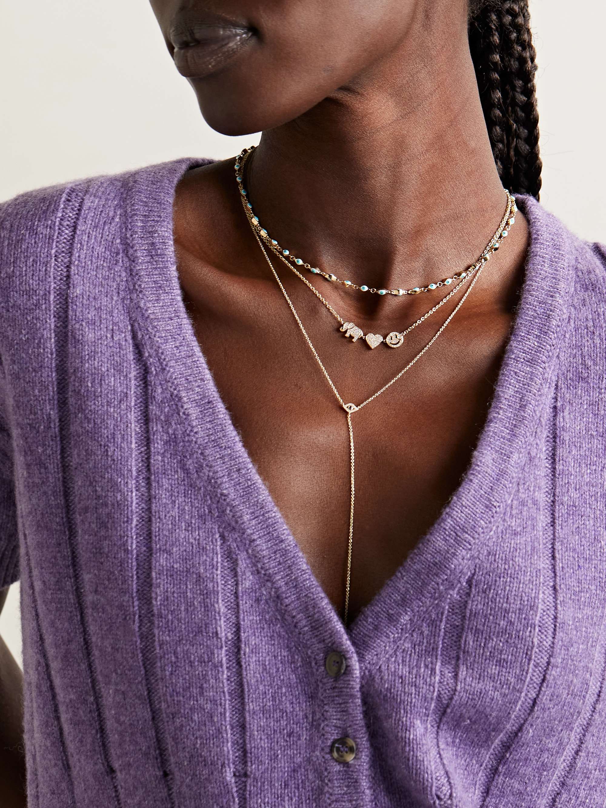 SYDNEY EVAN Mini Evil Eye 14-karat gold enamel necklace