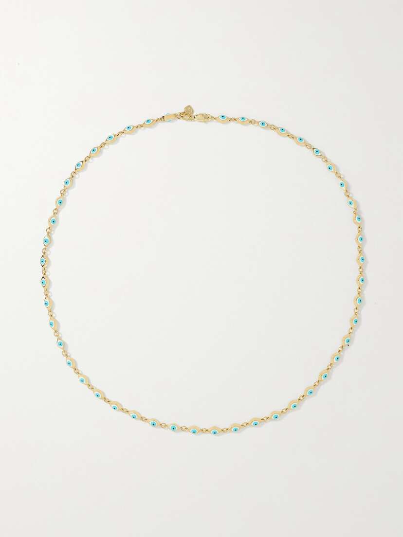 Sydney Evan Mini Evil Eye 14-karat Gold Enamel Necklace