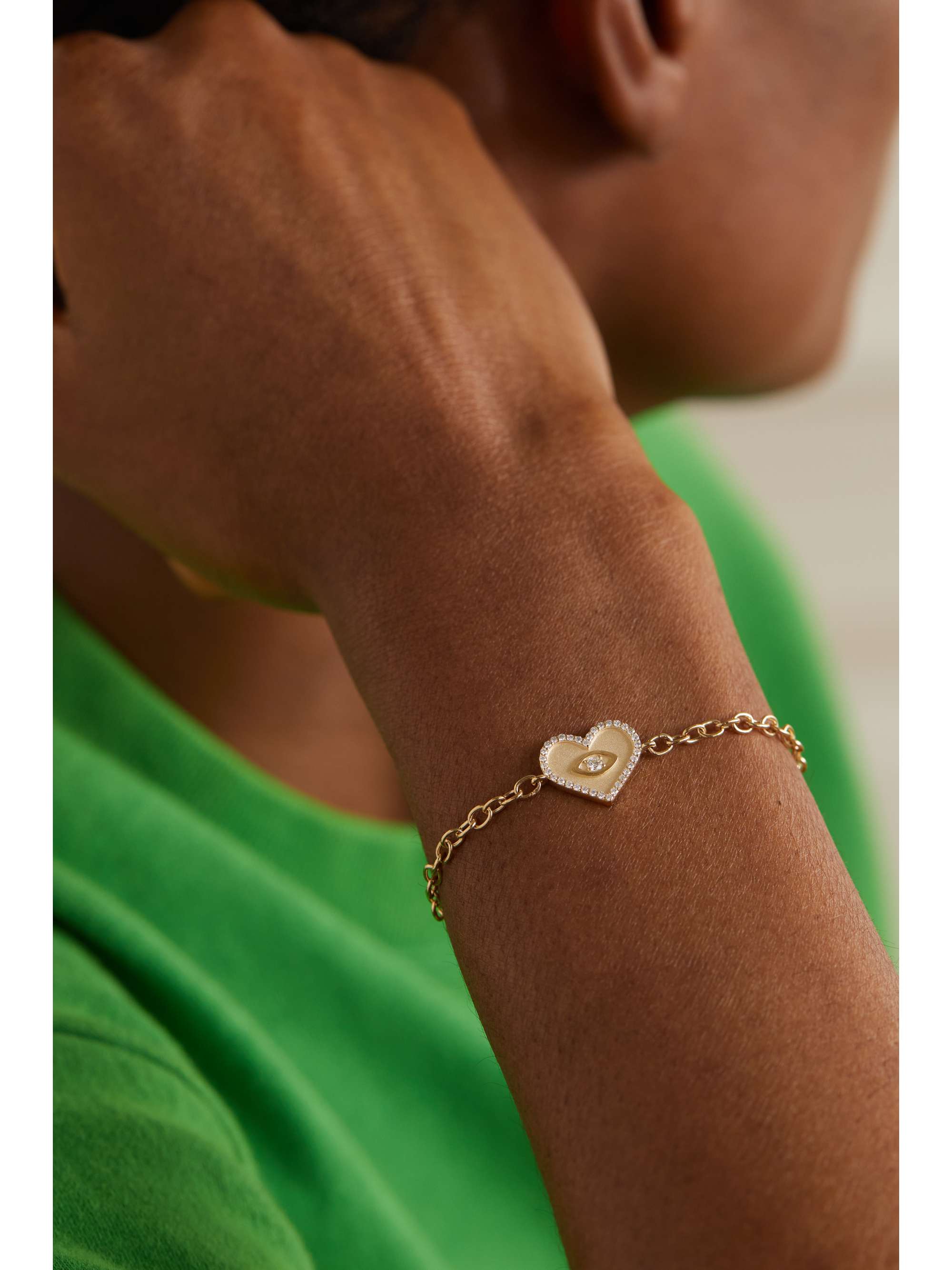 SYDNEY EVAN Medium Evil Eye 14-karat gold diamond bracelet