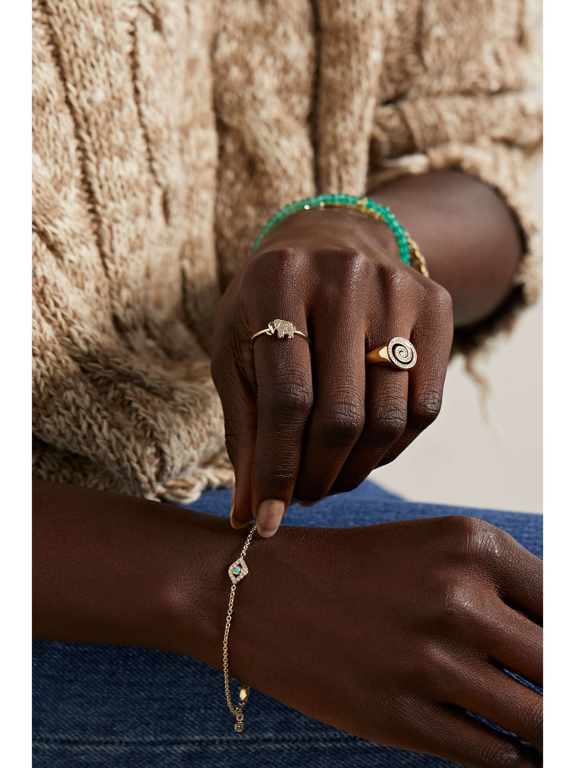 SYDNEY EVAN Mini Elephant 14-karat gold diamond ring