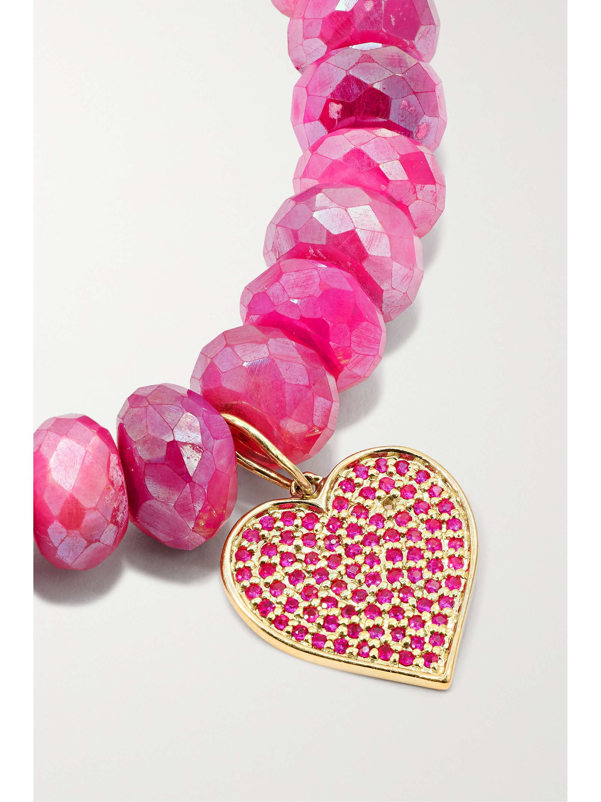 SYDNEY EVAN Large Heart Armband mit Mondsteinen, Rubinen und Details aus 14 Karat Gold