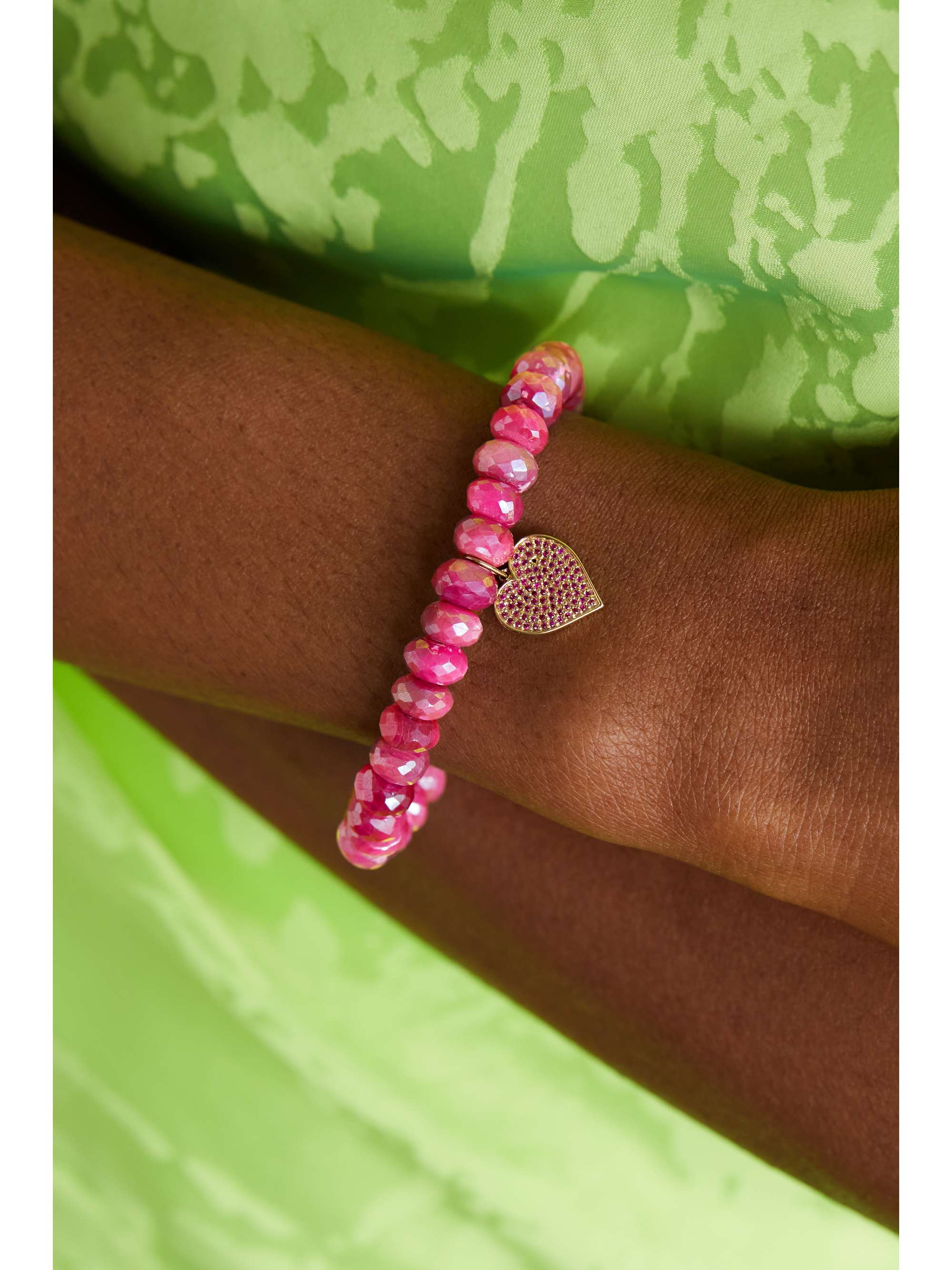 SYDNEY EVAN Large Heart Armband mit Mondsteinen, Rubinen und Details aus 14 Karat Gold