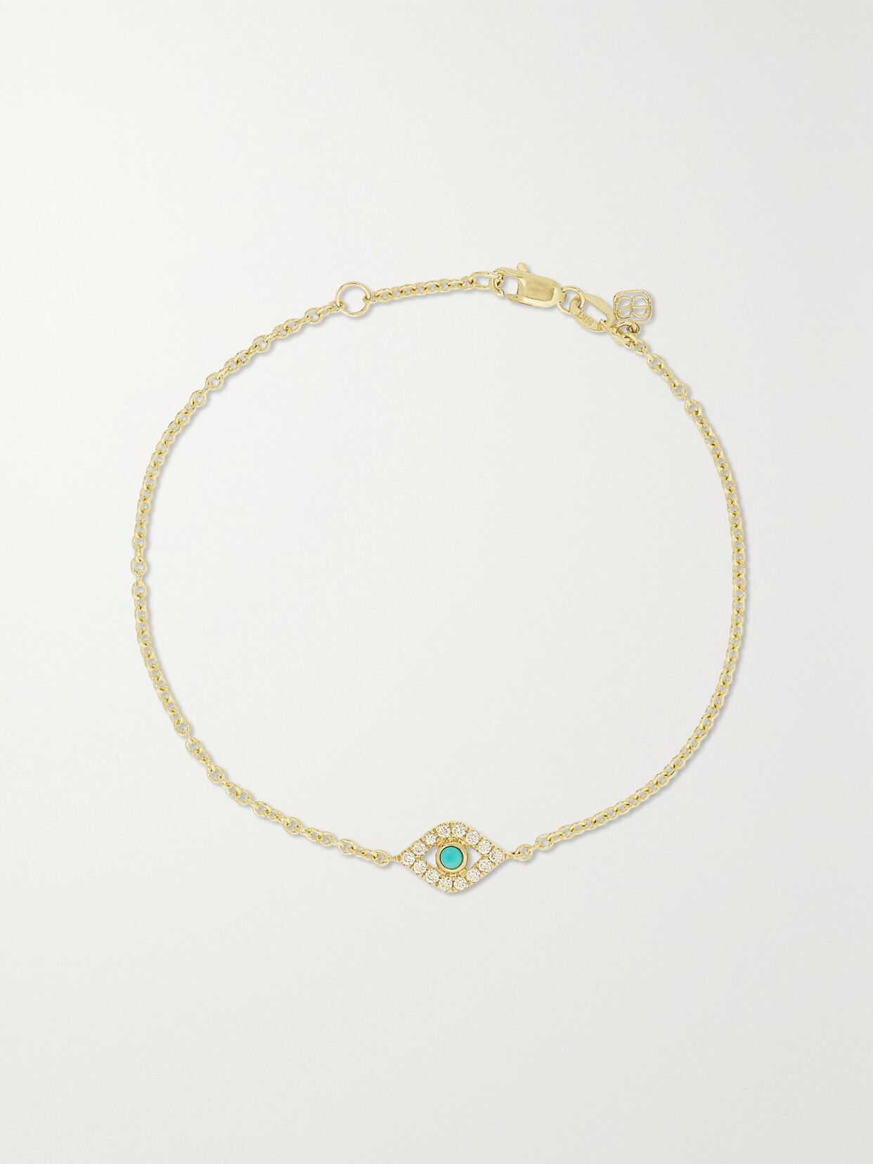 Sydney Evan Large Evil Eye 14-karat Gold, Diamond And Turquoise Bracelet