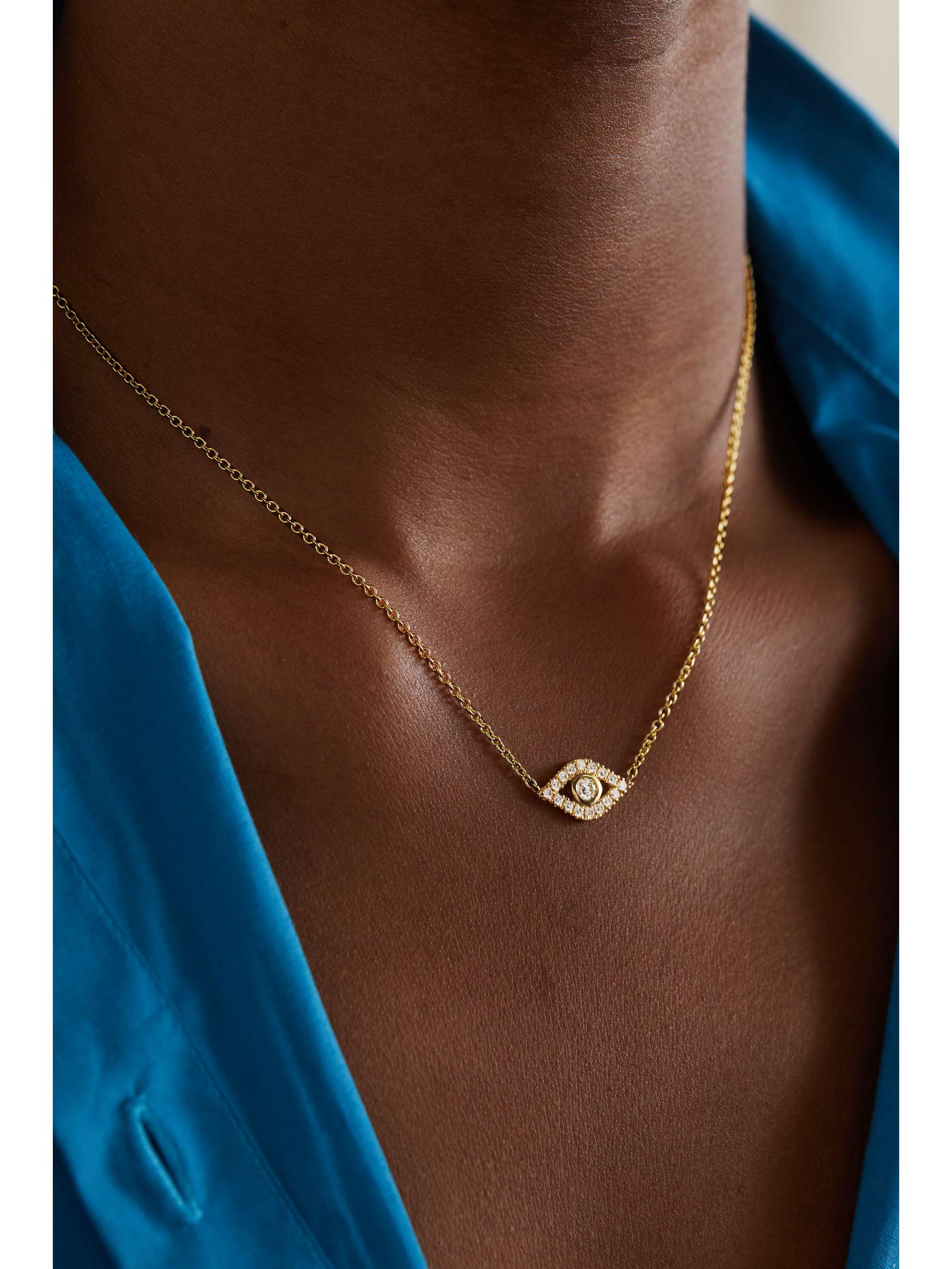 SYDNEY EVAN Evil Eye 14-karat gold diamond necklace