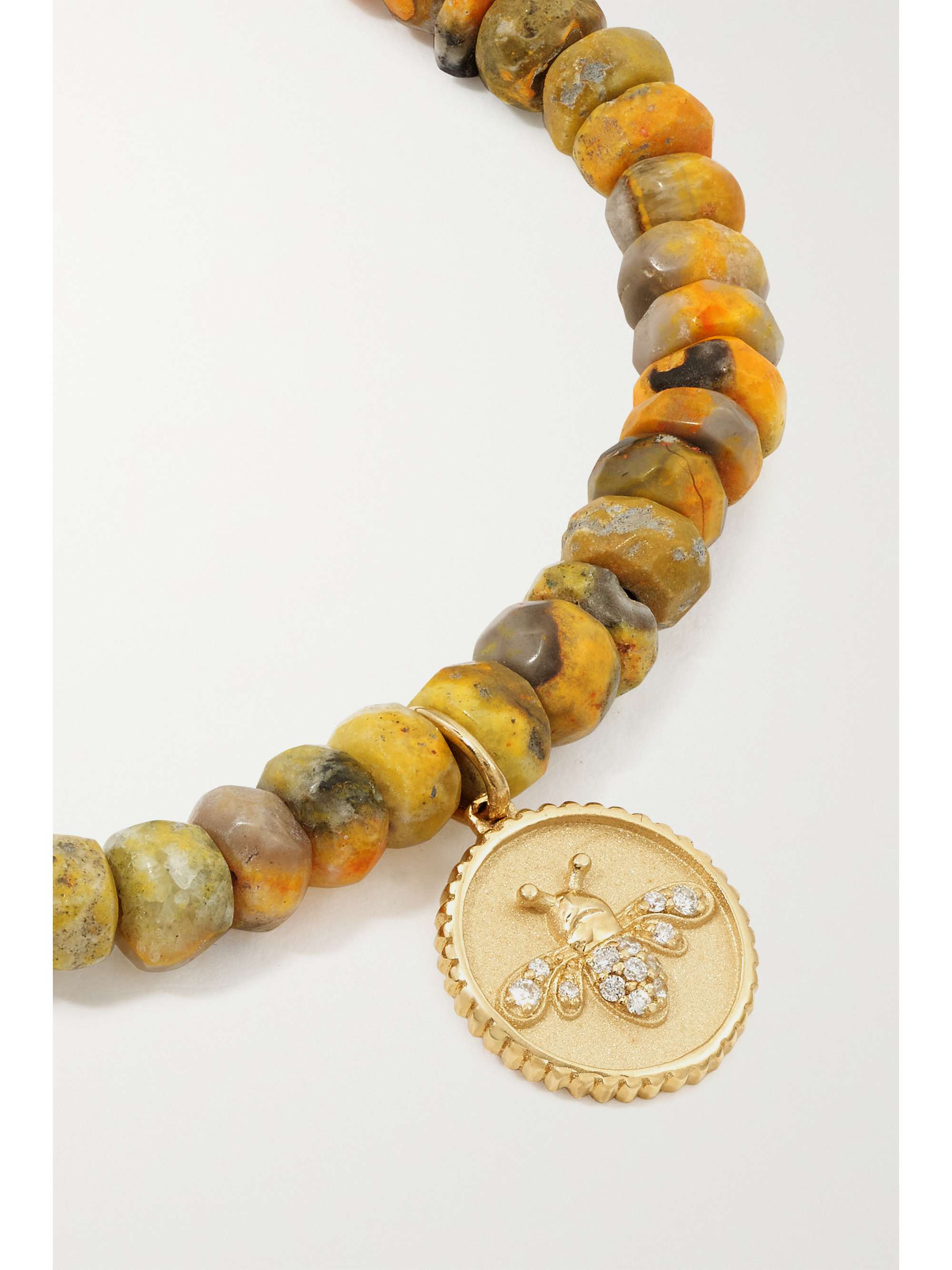 SYDNEY EVAN Tiny Bee 14-karat gold, jasper and diamond bracelet
