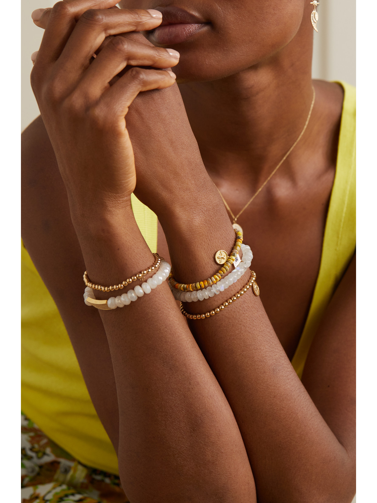 Sydney Evan Tiny Bee 14-karat Gold, Jasper And Diamond Bracelet In Gold