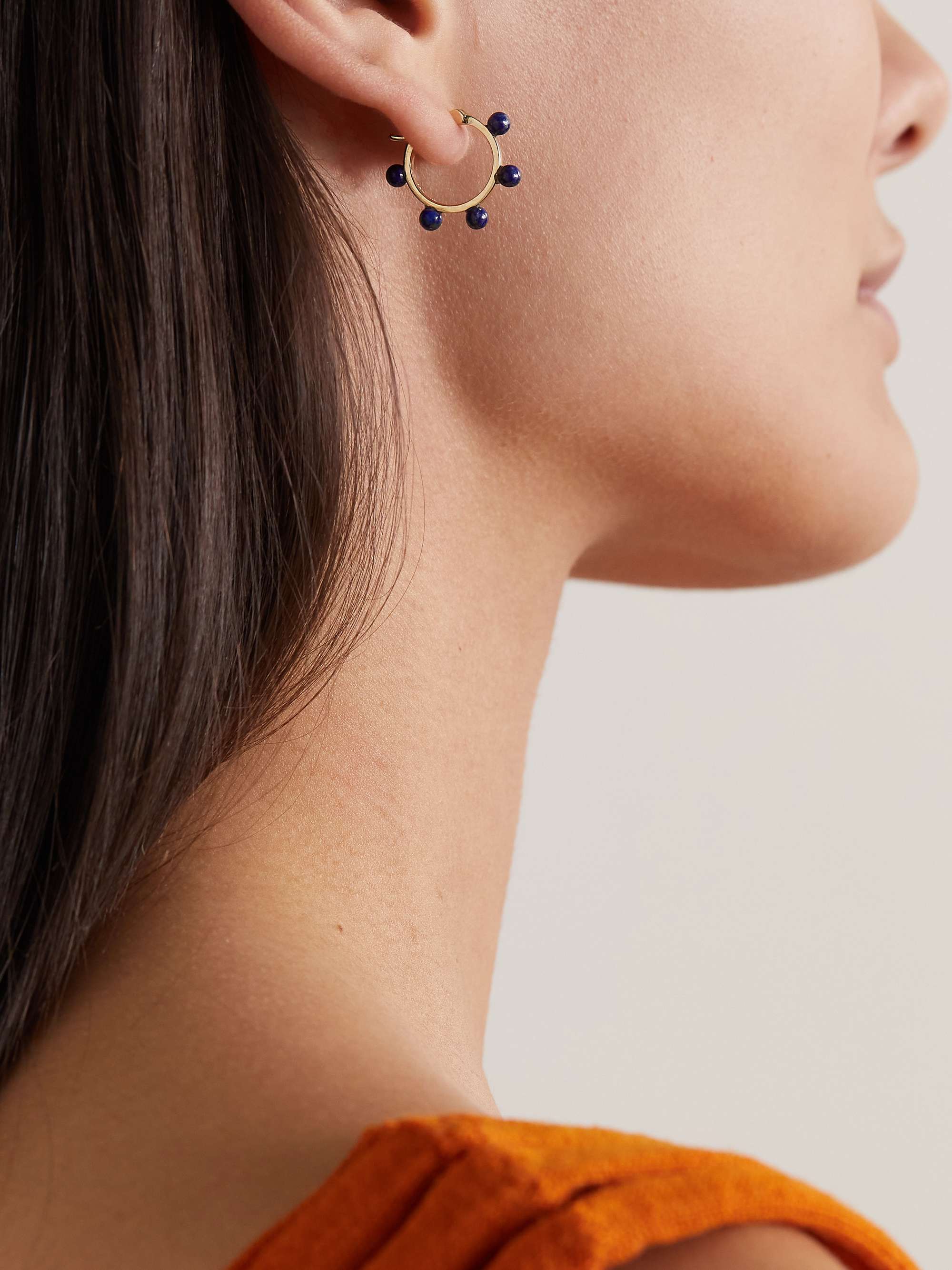 MATEO Small Dot 14-karat gold lapis lazuli hoop earrings