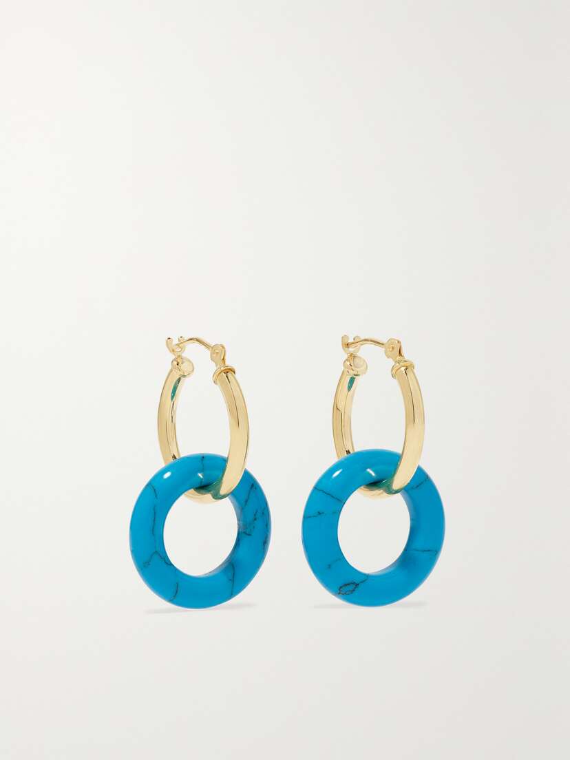 Mateo Donut 14-karat Gold Turquoise Hoop Earrings