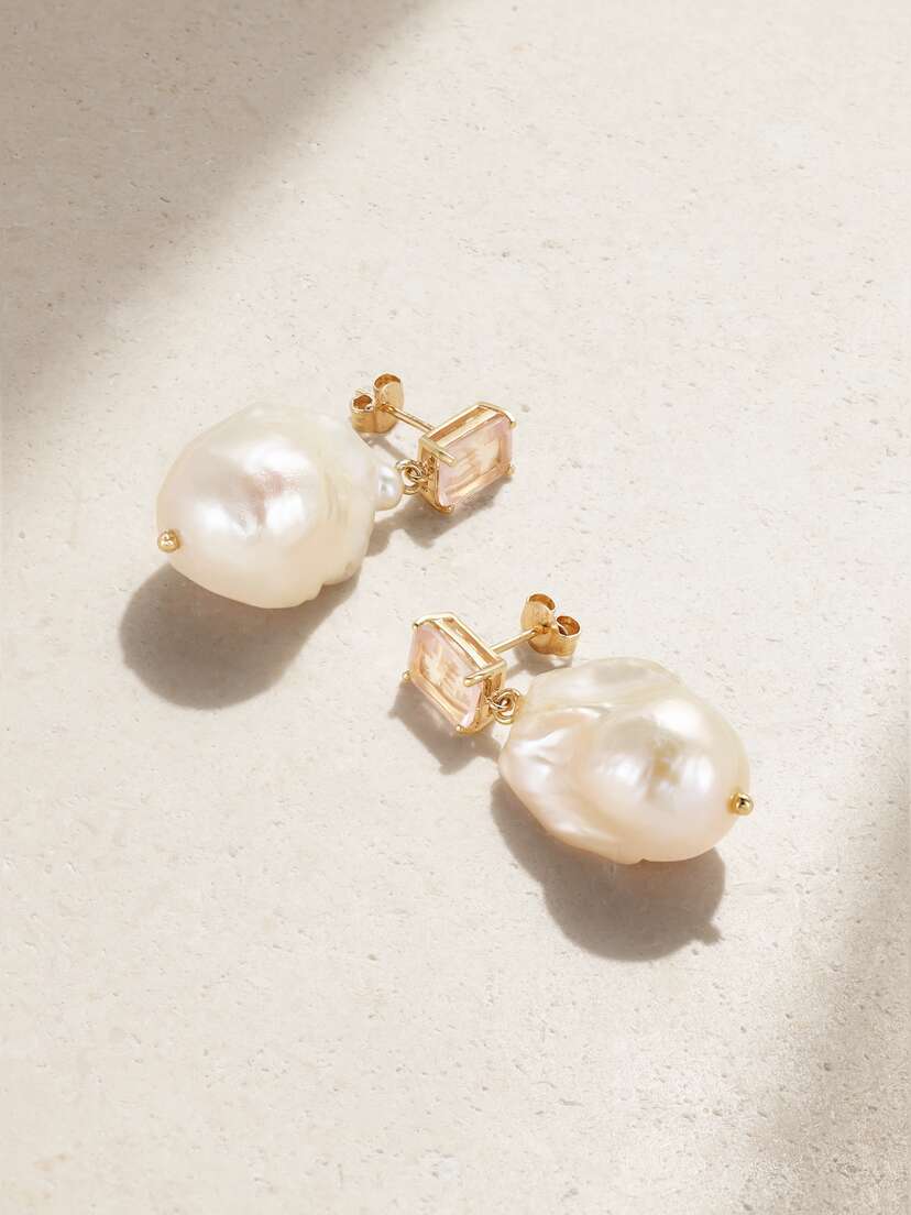 Mateo 14-karat Gold, Pearl And Rose Quartz Earrings