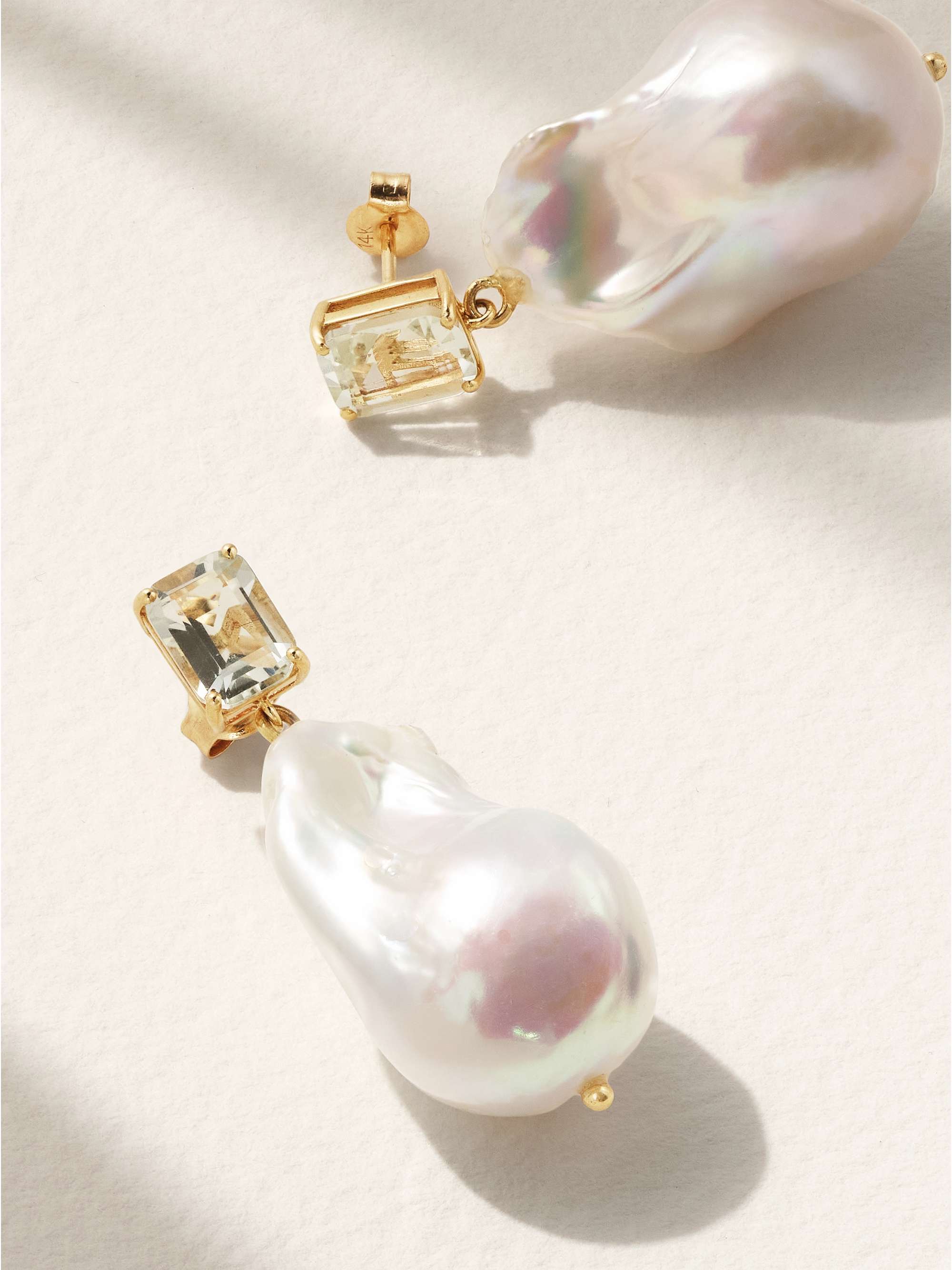 MATEO 14-karat gold, pearl and amethyst earrings