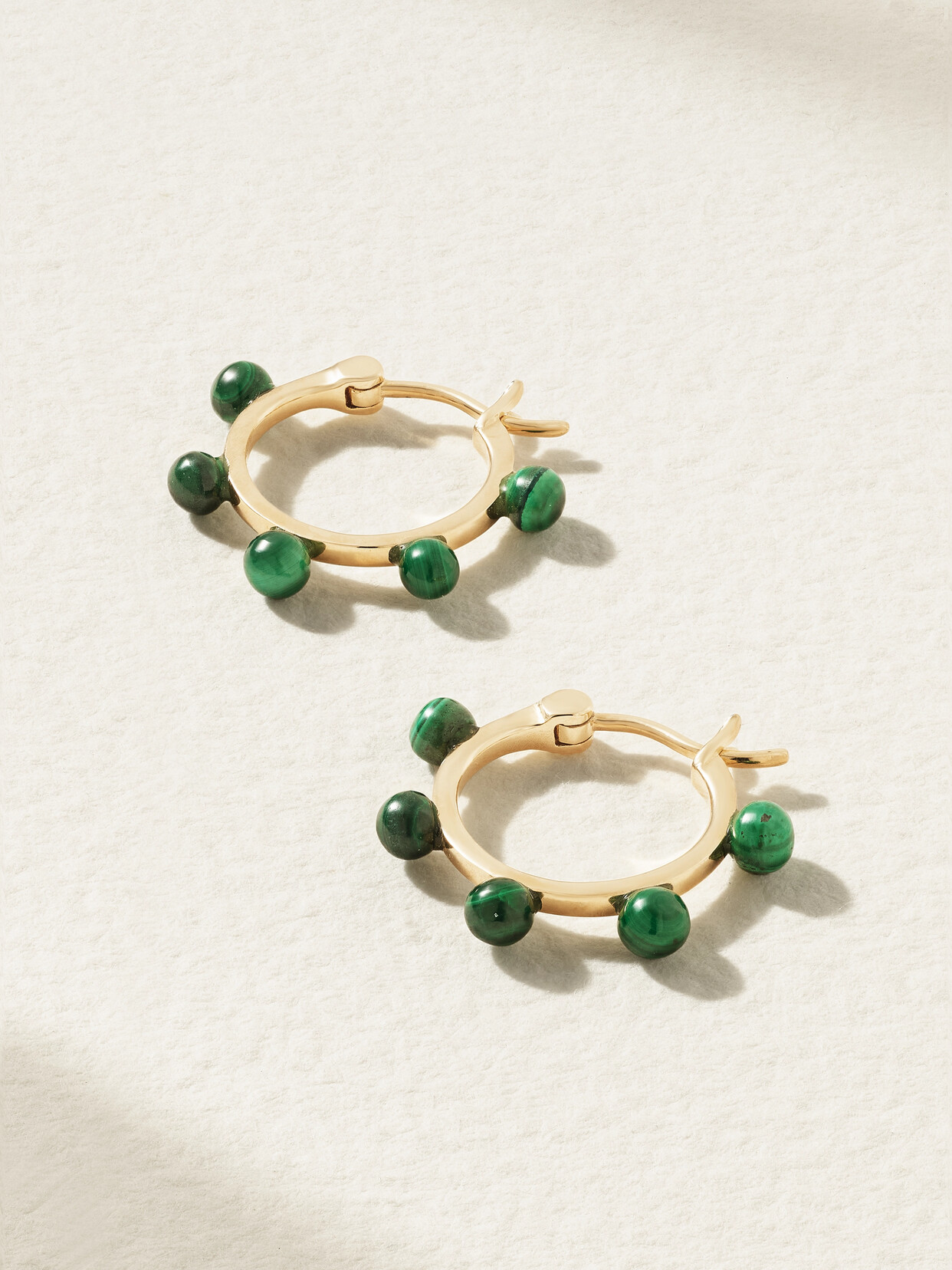 Mateo Small Dot 14-karat Gold Malachite Hoop Earrings