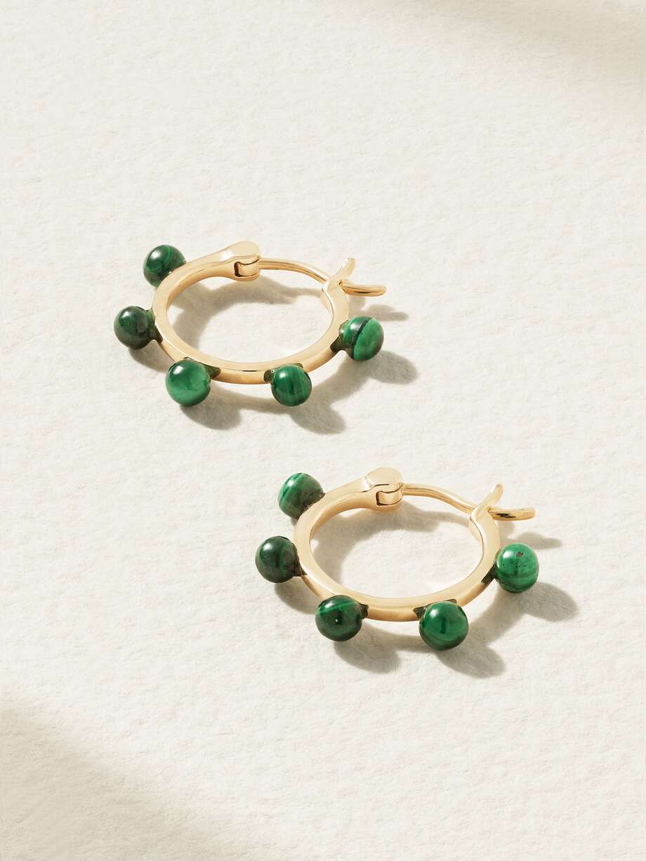 Gold Small Dot 14 karat Gold Malachite Hoop Earrings MATEO NET A PORTER gold-small-dot-14-karat-gold-malachite-hoop-earrings-mateo-net-a-porter