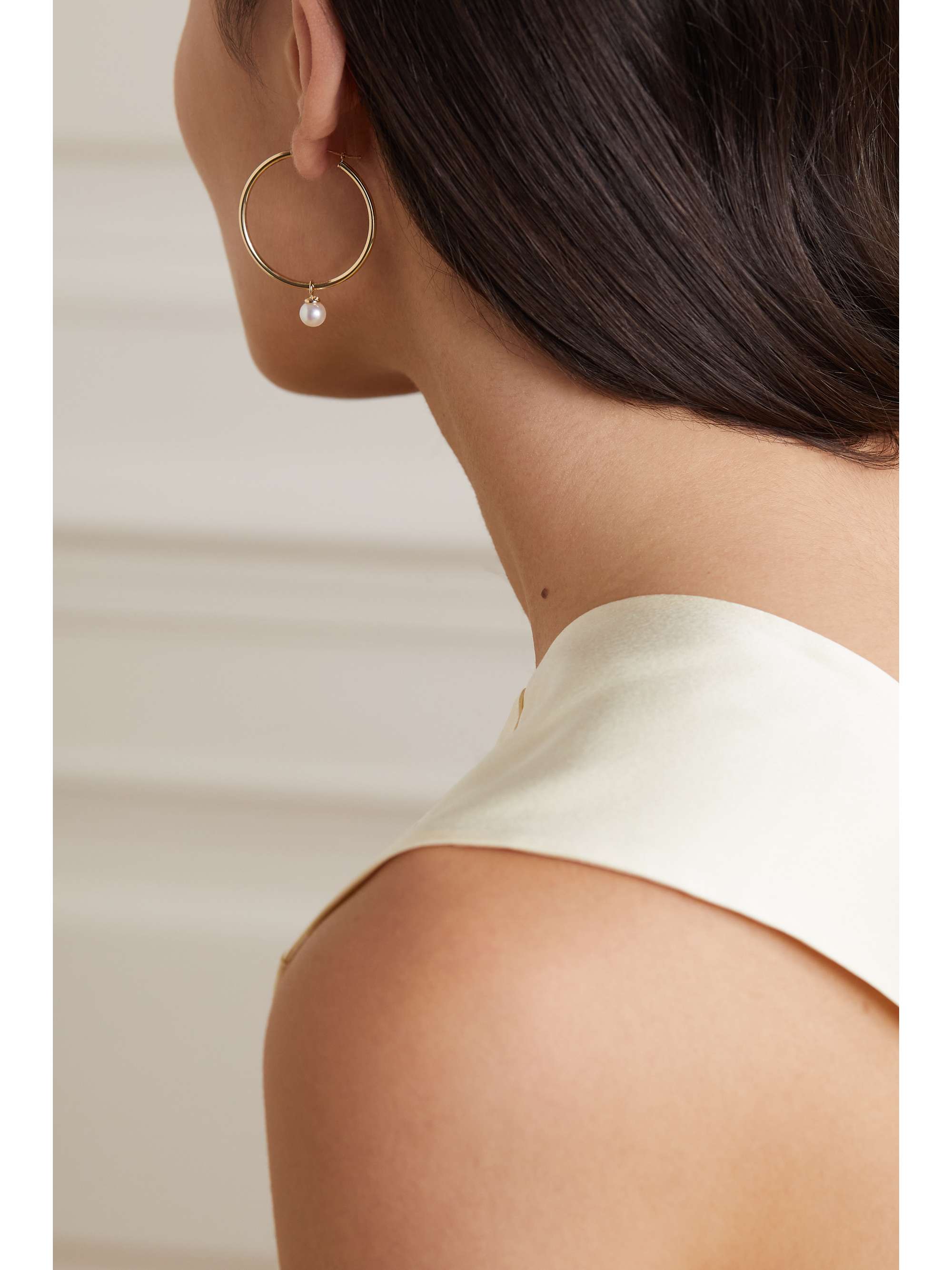 MATEO Large 14-karat gold pearl hoop earrings