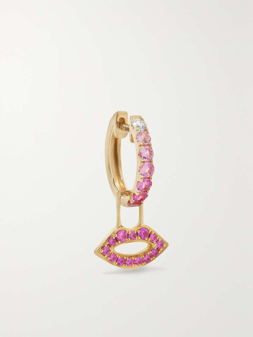 Robinson Pelham Orb Midi And Lips Earwish 14-karat Gold, Sapphire And Diamond Single Hoop Earring