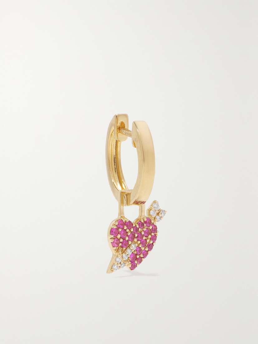 Robinson Pelham Orb Midi And Cupid's Heart Earwish 14-karat Gold, Sapphire And Diamond Single Hoop Earring