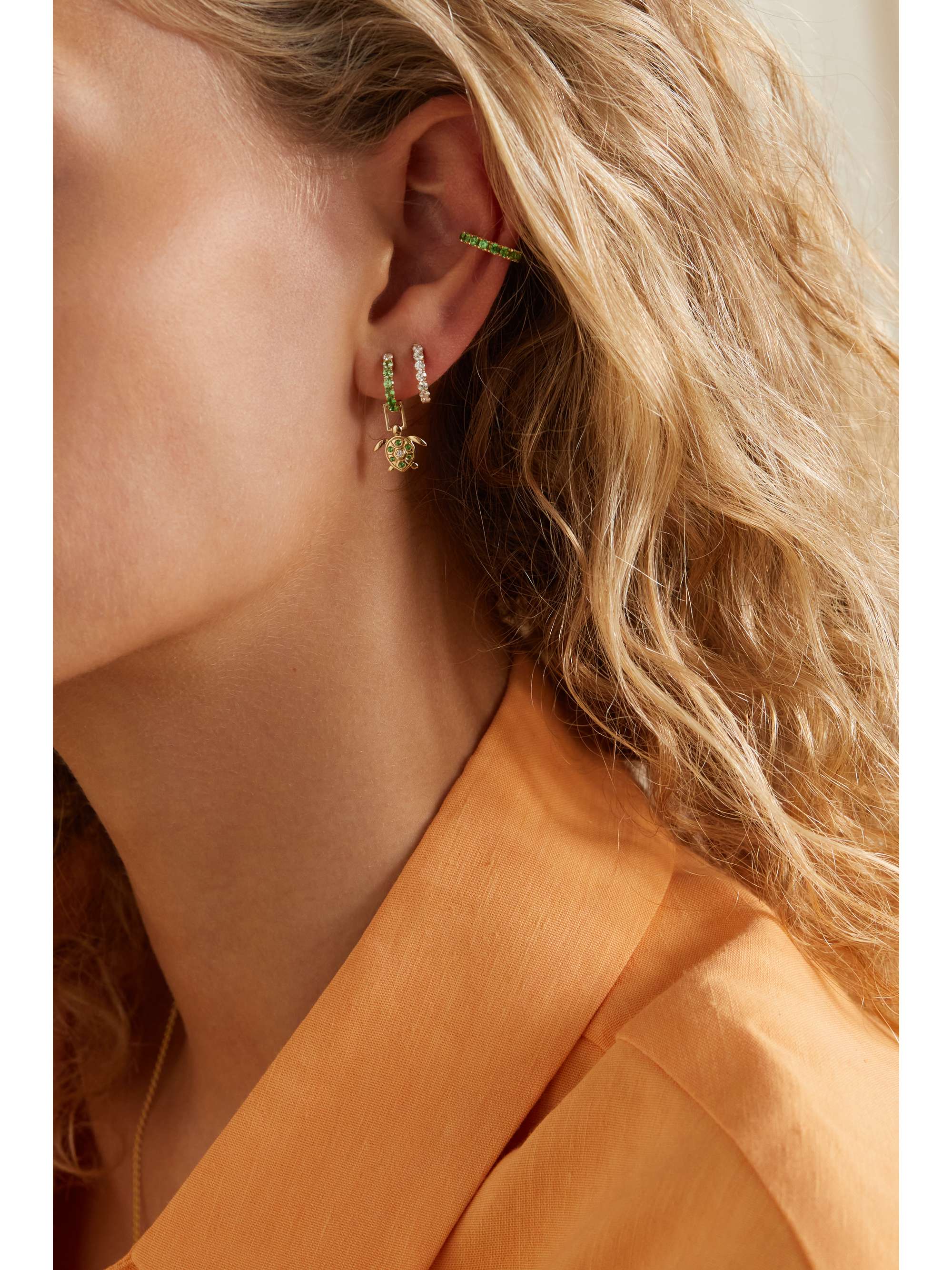 ROBINSON PELHAM Orb and Left Arrow EarWish 14-karat gold multi-stone single hoop earring