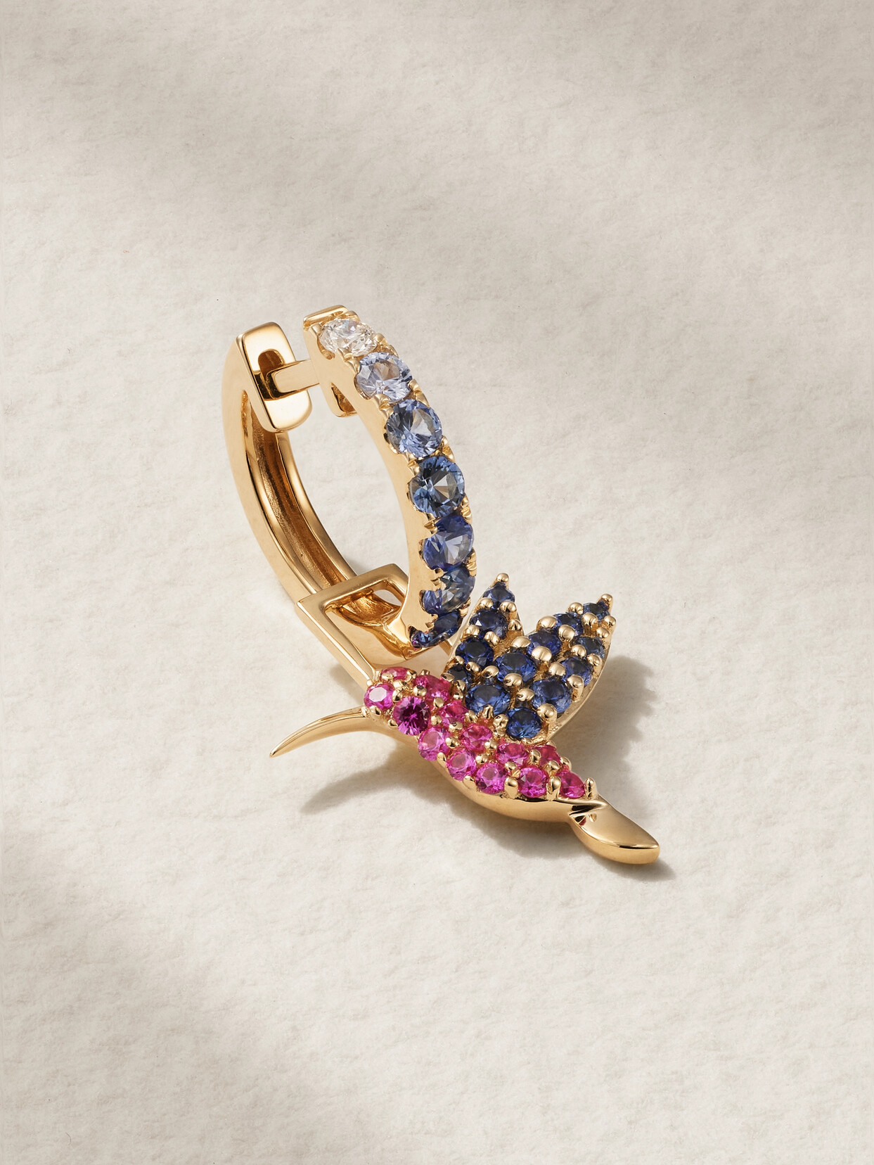 Robinson Pelham Orb Midi And Hummingbird Earwish 14-karat Gold, Sapphire And Diamond Single Hoop Earring