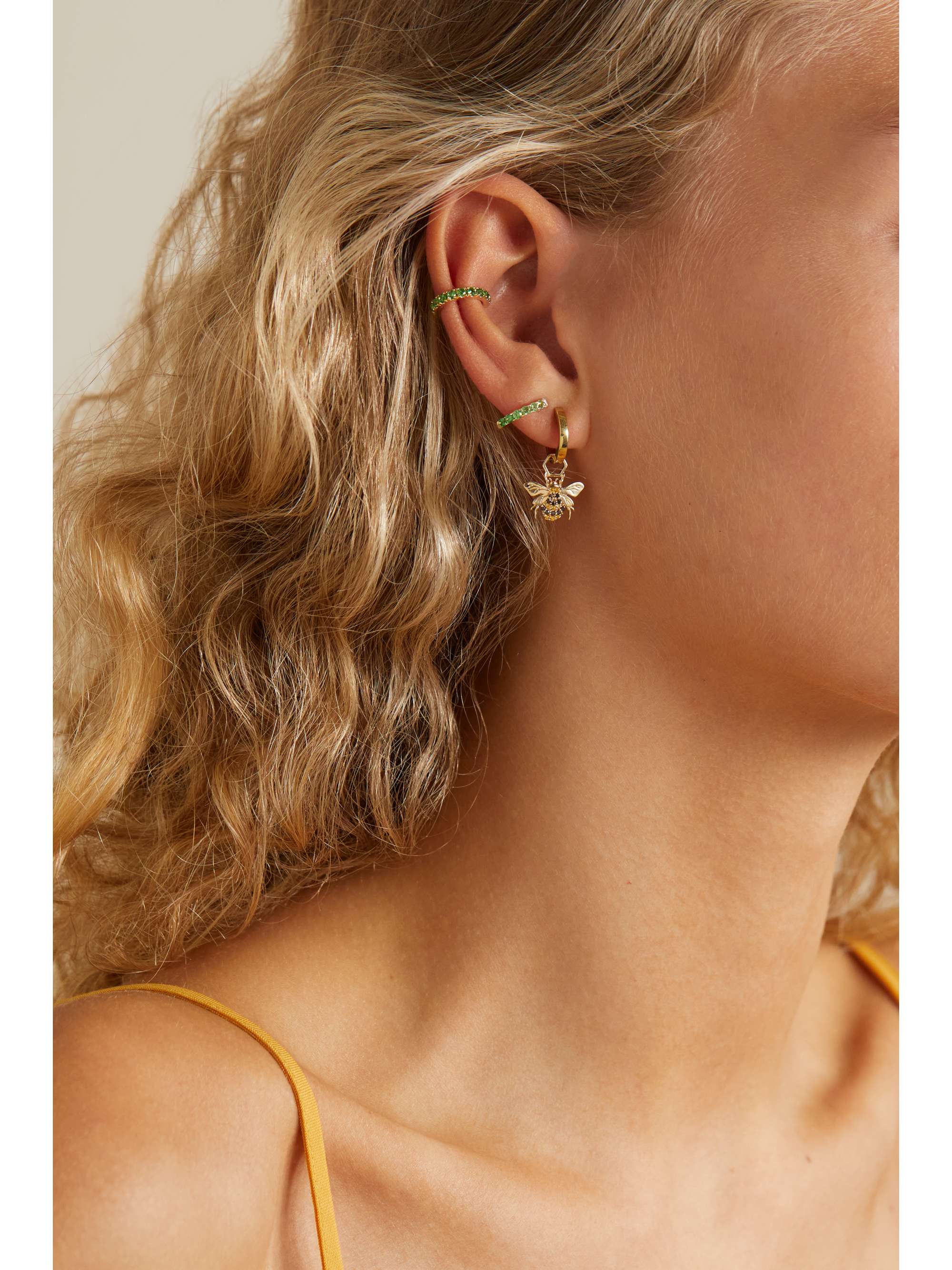 ROBINSON PELHAM Orb and Bee EarWish 14-karat gold, diamond and sapphire single hoop earring