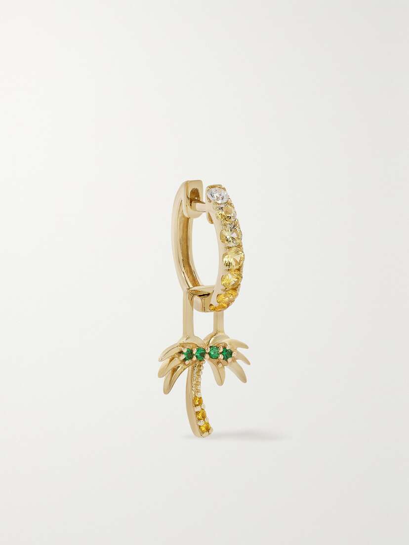 Robinson Pelham Orb And Palm Tree Earwish 14-karat Gold Multi-stone Single Hoop Earring