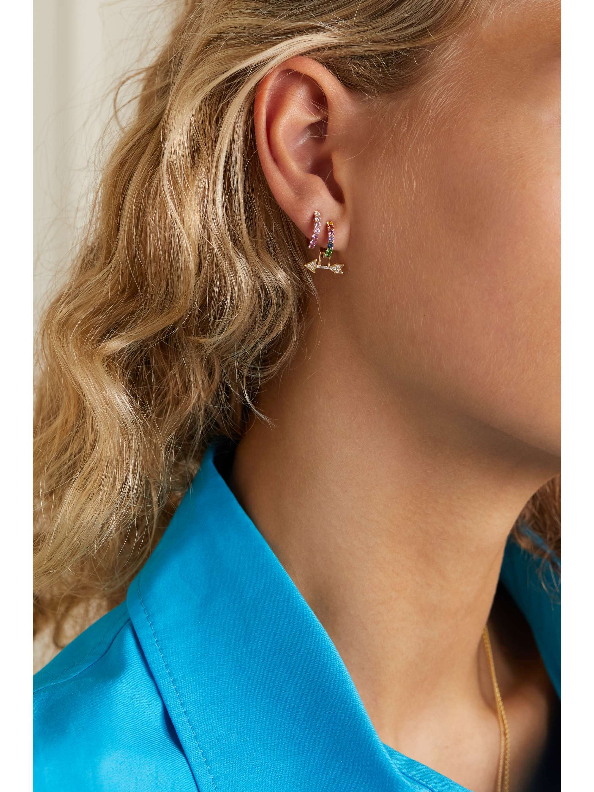 ROBINSON PELHAM Orb and Left Arrow EarWish 14-karat gold multi-stone single hoop earring