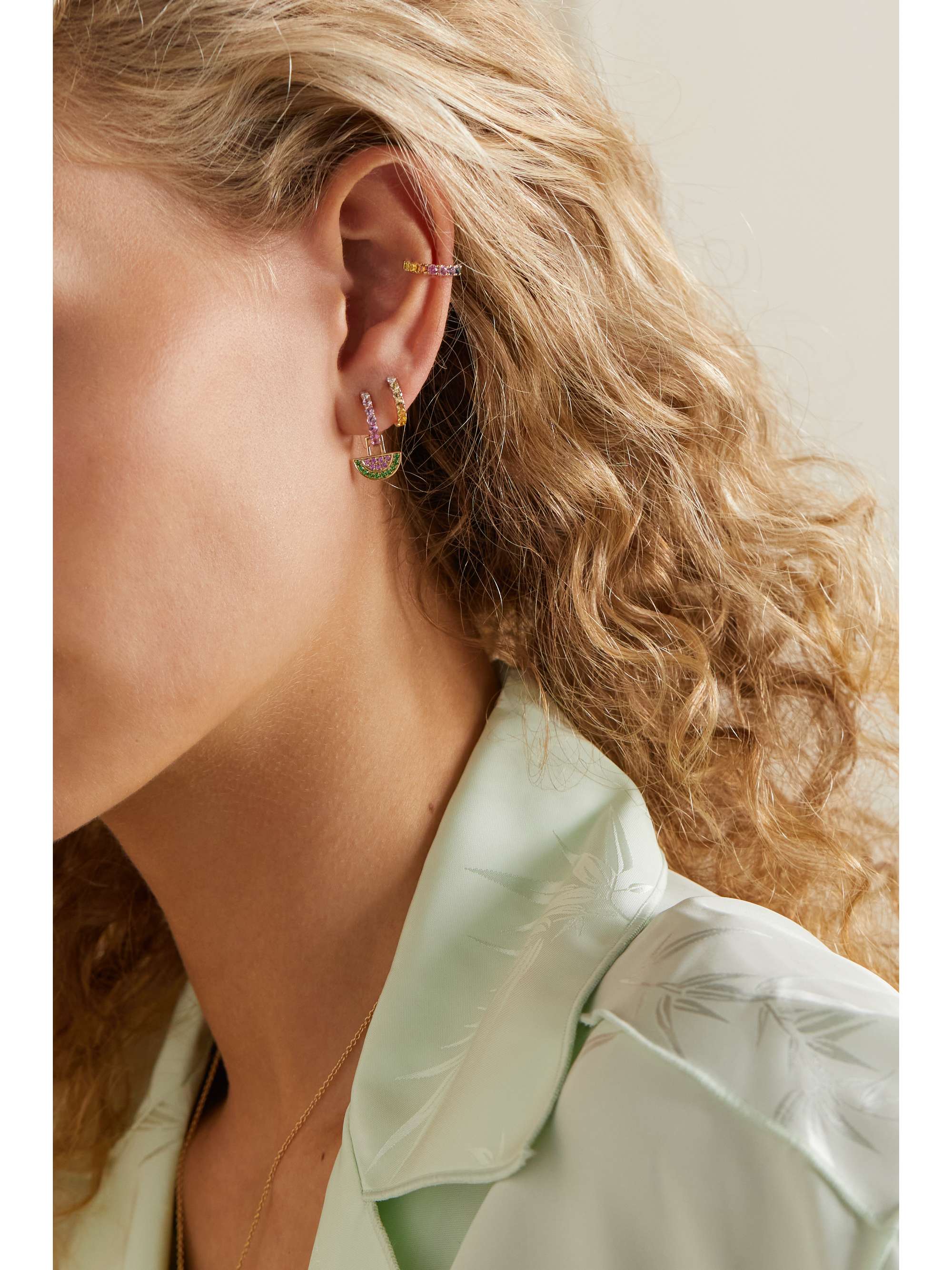 ROBINSON PELHAM Orb and Left Arrow EarWish 14-karat gold multi-stone single hoop earring