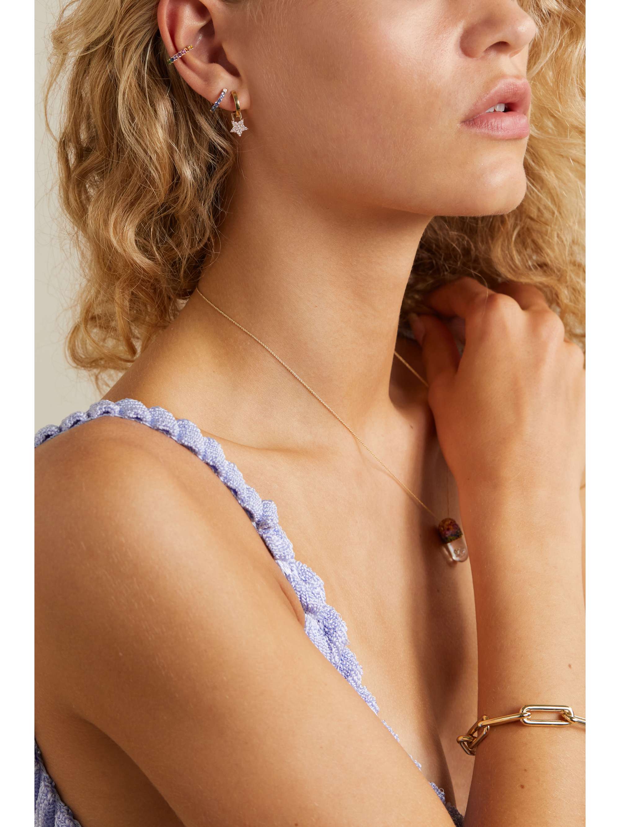 ROBINSON PELHAM Orb and Bee EarWish 14-karat gold, diamond and sapphire single hoop earring