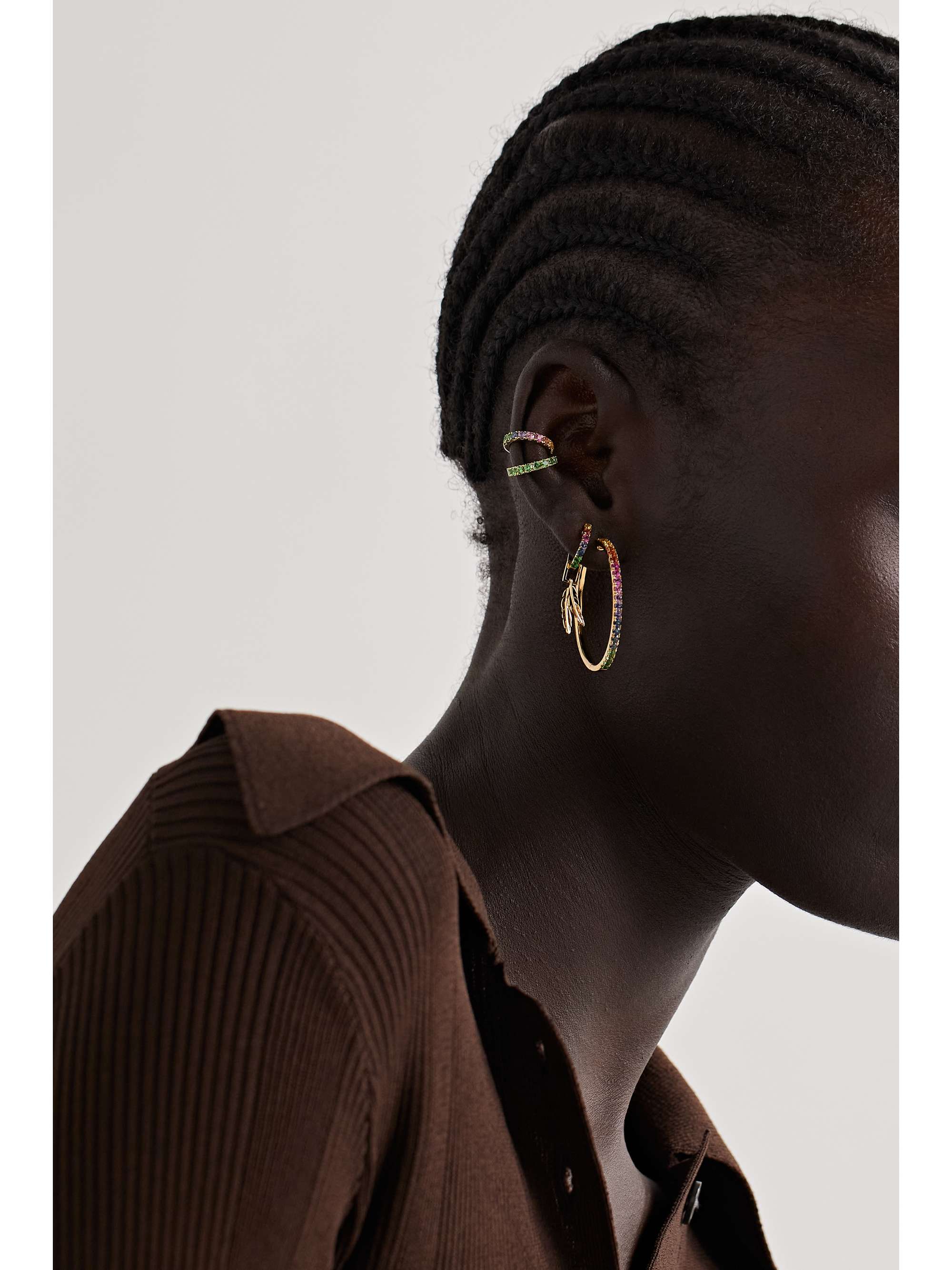ROBINSON PELHAM Giant Orb 14-karat gold, sapphire and tsavorite hoop earrings