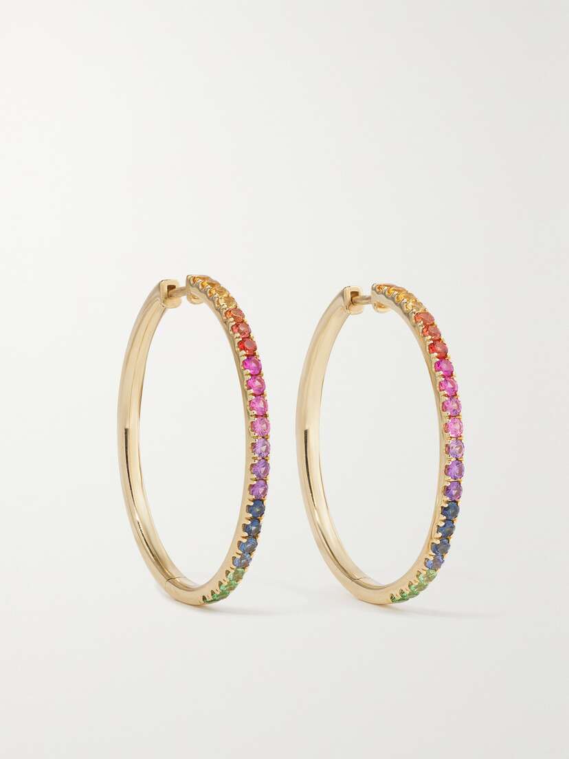 Robinson Pelham Giant Orb 14-karat Gold, Sapphire And Tsavorite Hoop Earrings