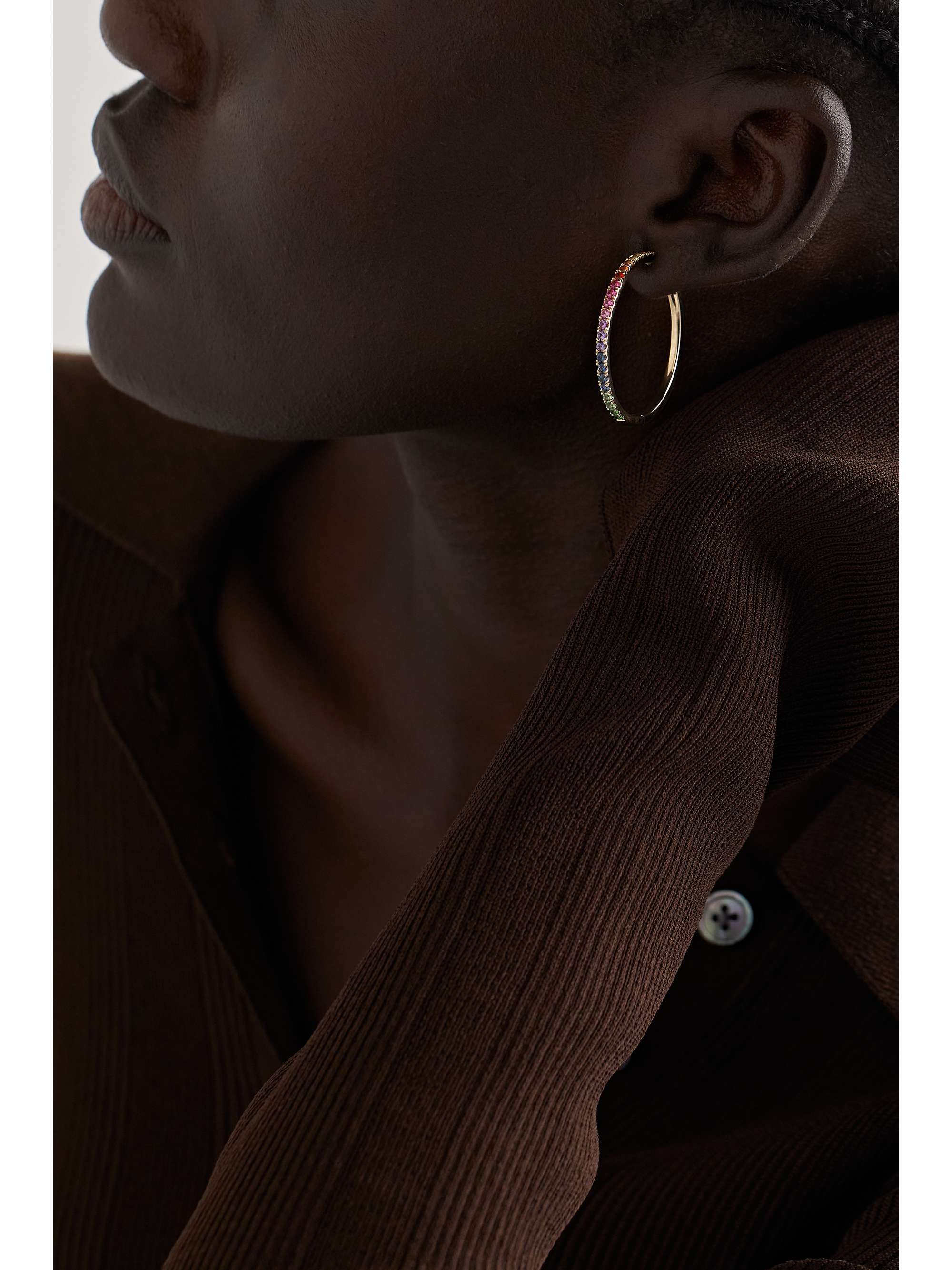 ROBINSON PELHAM Giant Orb 14-karat gold, sapphire and tsavorite hoop earrings