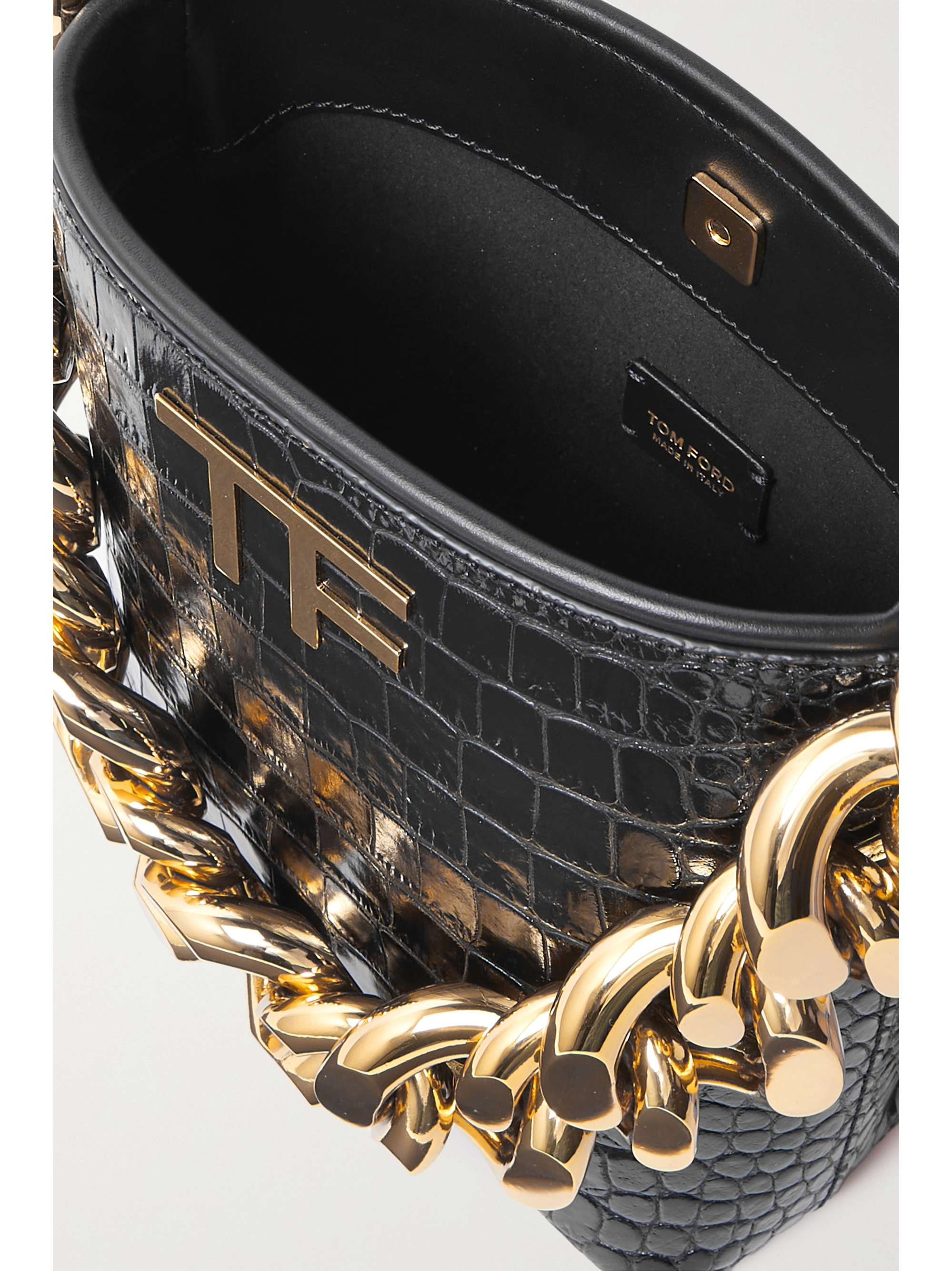 TOM FORD Mini glossed croc-effect leather shoulder bag