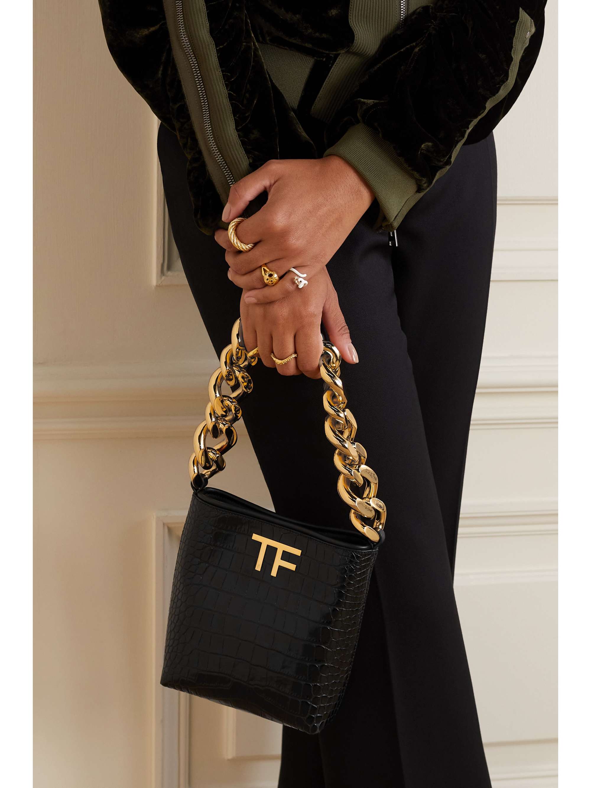 TOM FORD Mini glossed croc-effect leather shoulder bag