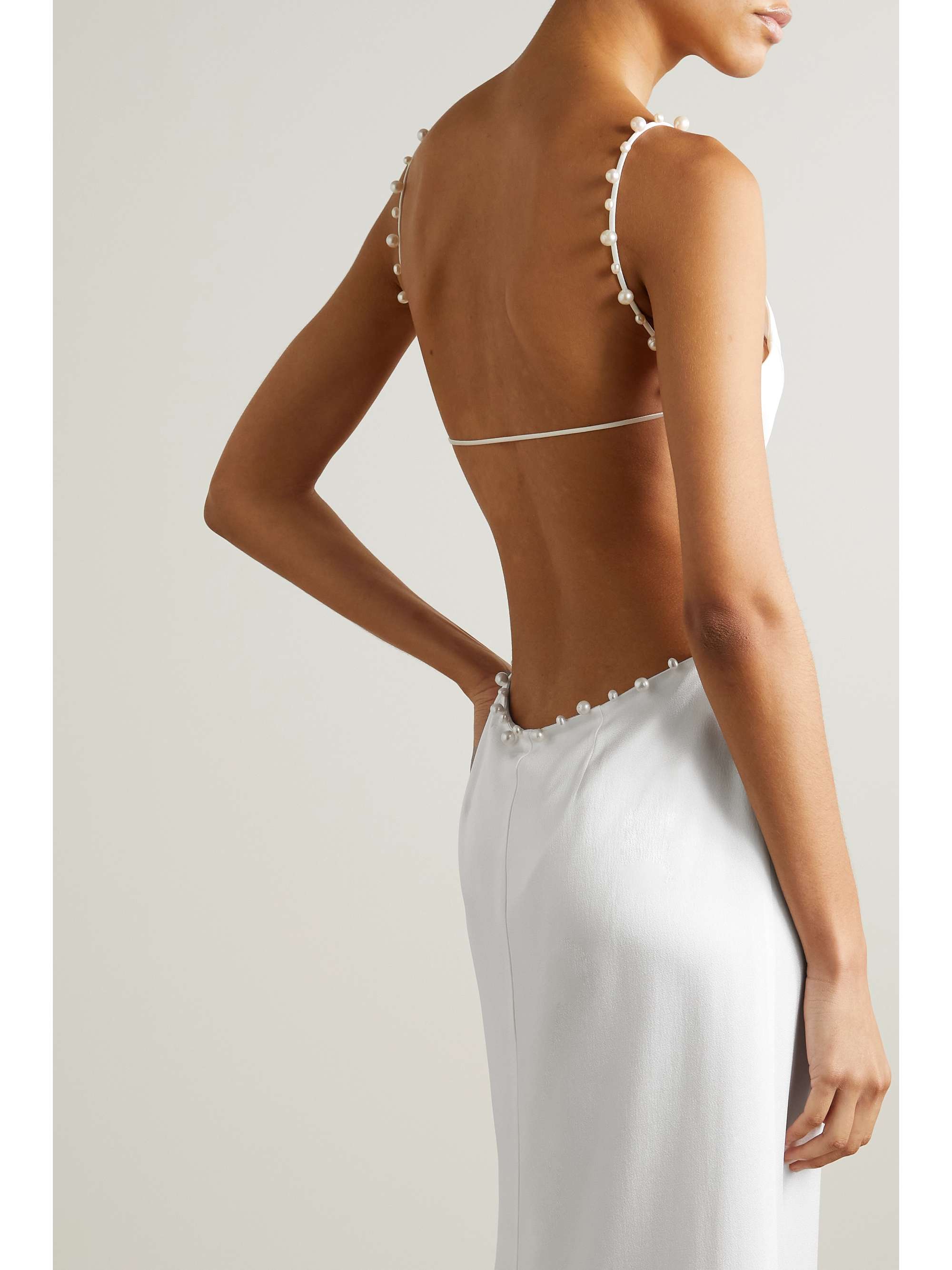 GALVAN Cove open-back pearl-embellished satin maxi dress