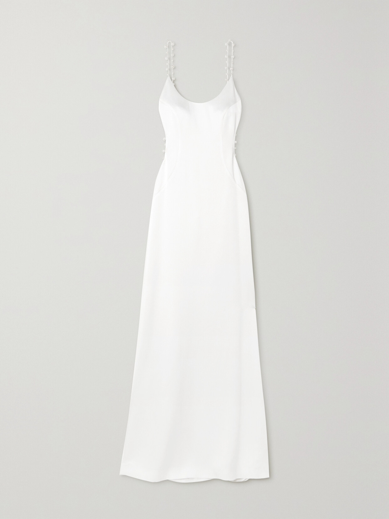 Galvan - Cove Open-back Pearl-embellished Satin Maxi Dress - White