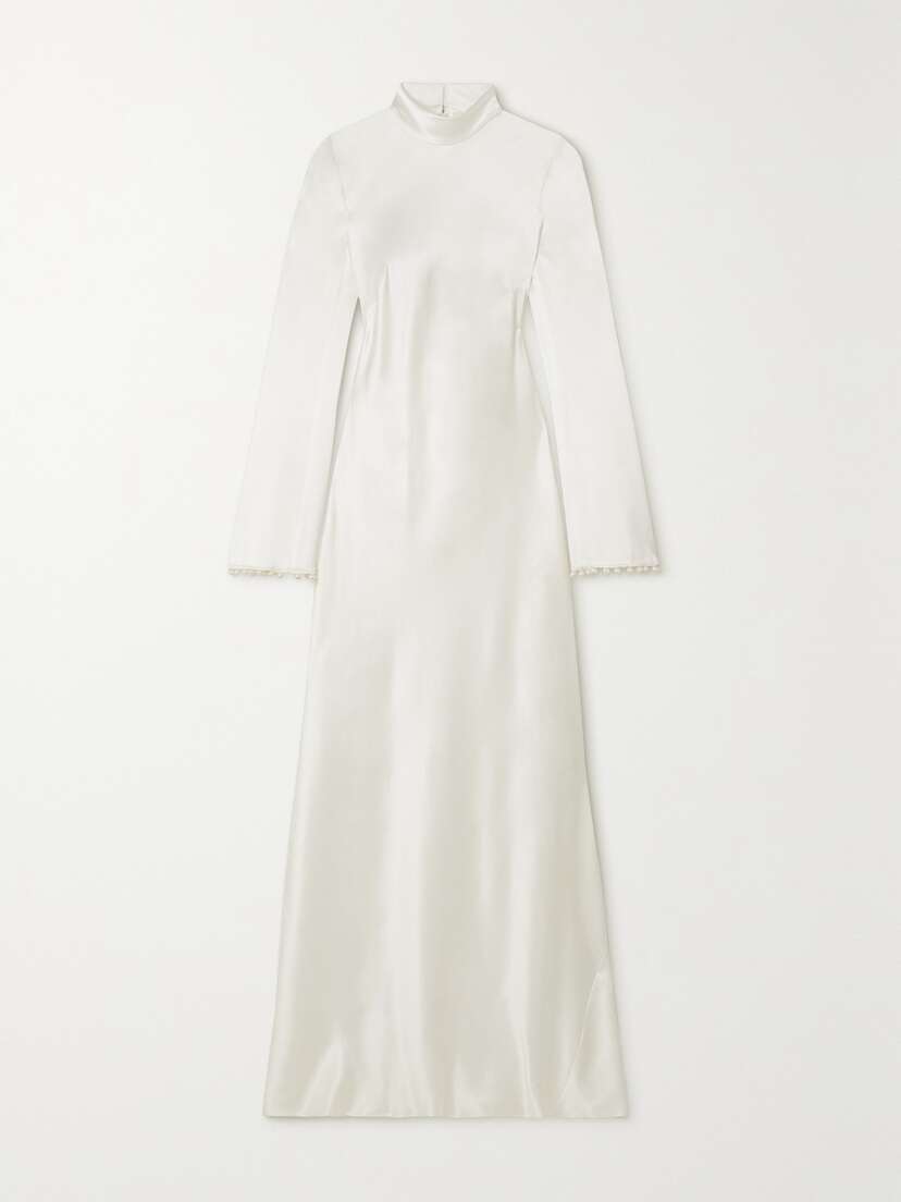 Galvan Praiano Faux Pearl-embellished Silk-satin Maxi Dress