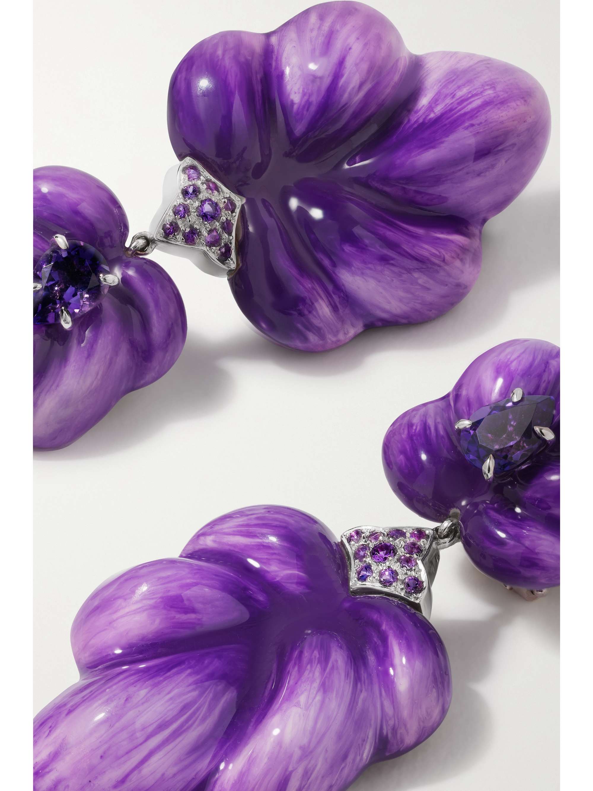 SABBADINI 18-karat white gold, lacquer and amethyst clip earrings