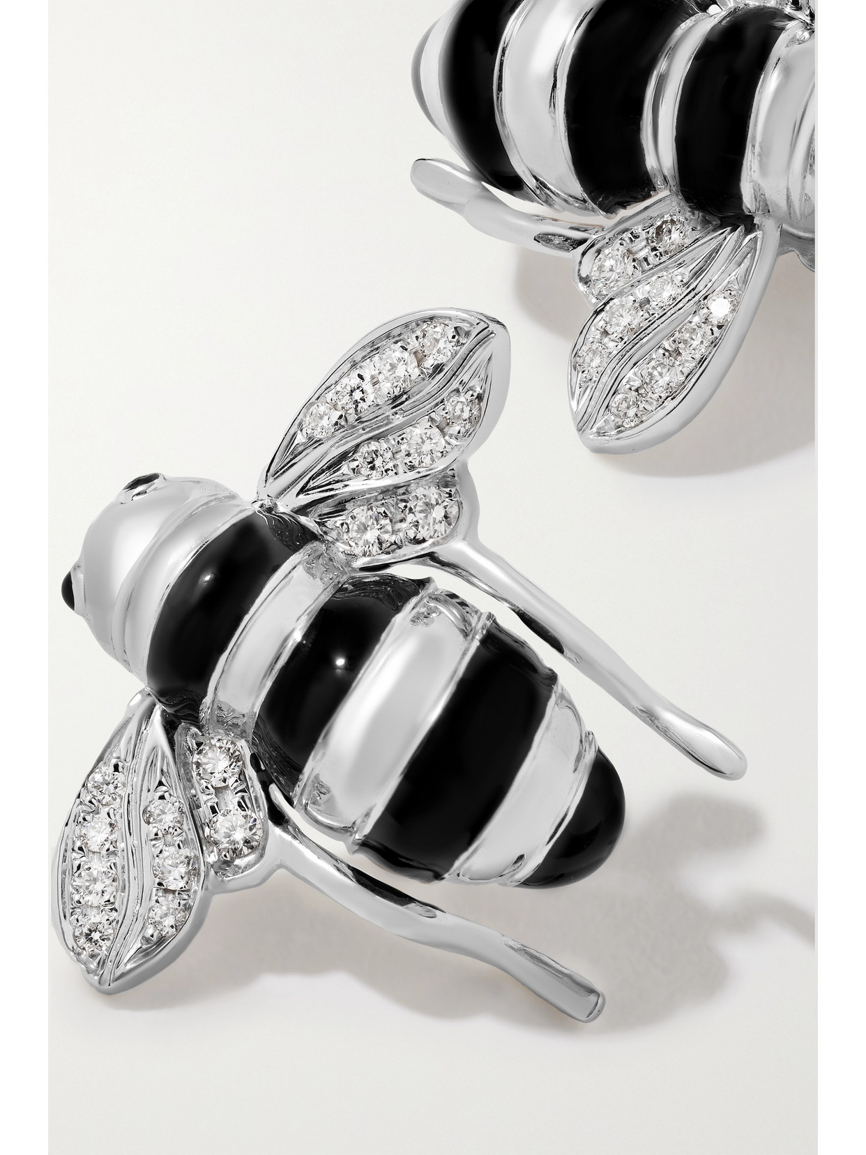Sabbadini Baby Bee 18-karat White Gold, Lacquer And Diamond Earrings In White Gold