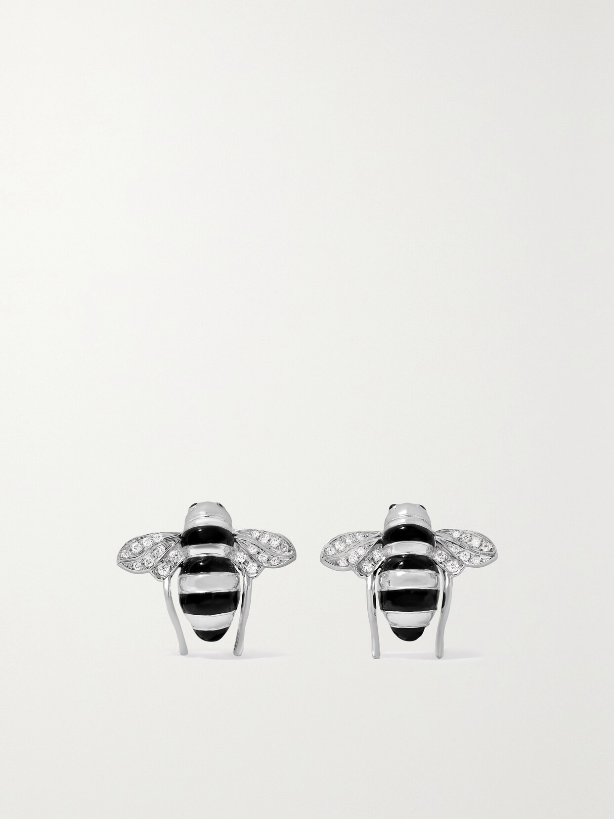 Sabbadini Baby Bee 18-karat White Gold, Lacquer And Diamond Earrings