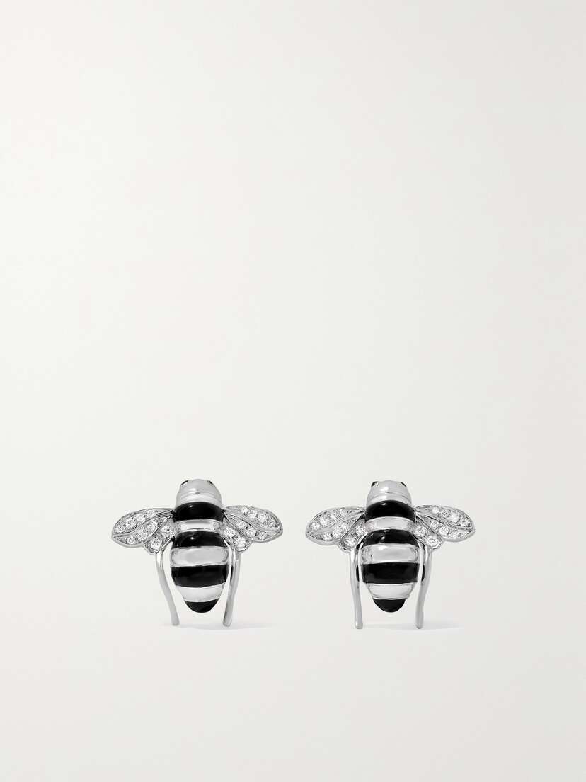 Sabbadini Baby Bee 18-karat White Gold, Lacquer And Diamond Earrings