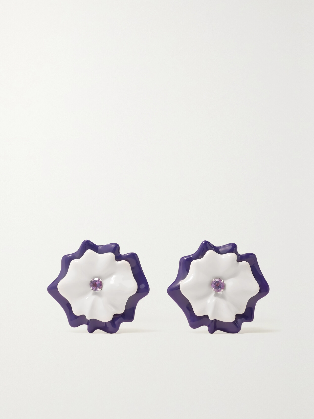 Sabbadini 18-karat White Gold, Lacquer And Amethyst Clip Earrings