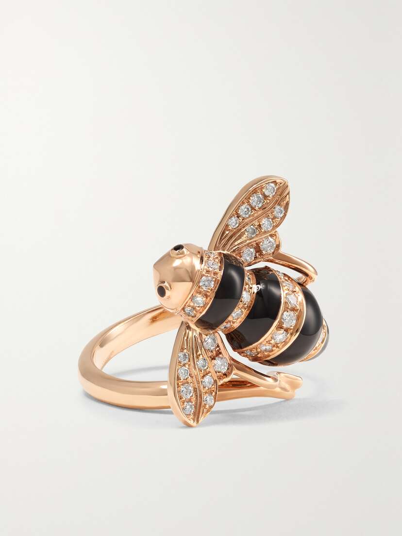 Sabbadini Baby Bee 18-karat Rose Gold, Lacquer And Diamond Ring