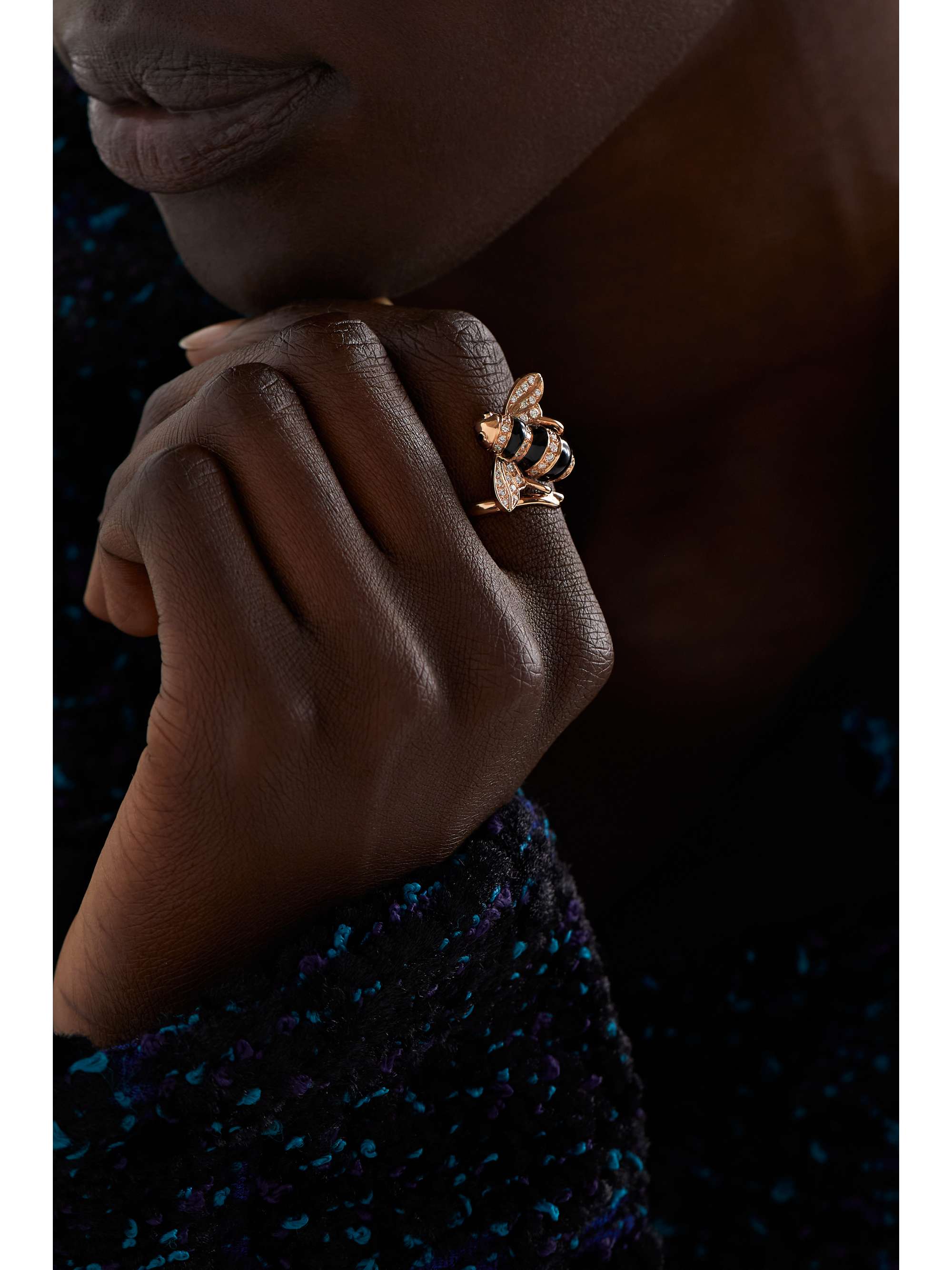 SABBADINI Baby Bee 18-karat white gold, lacquer and diamond ring