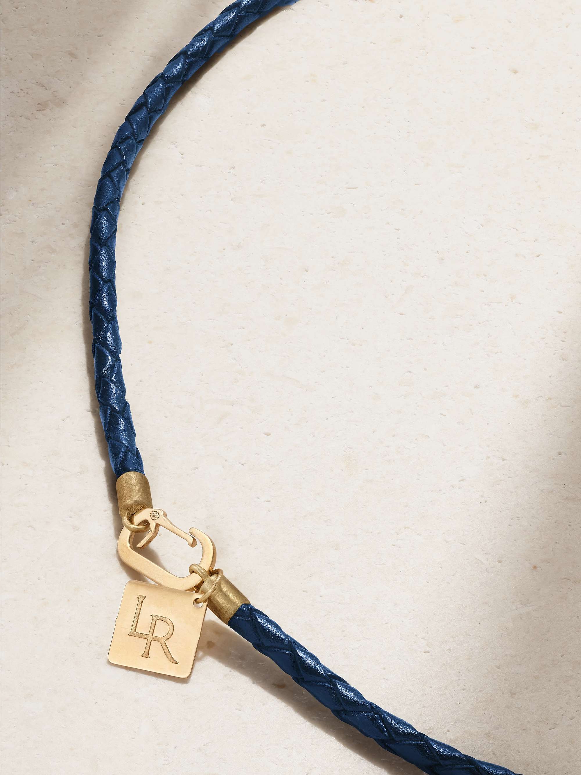 LAUREN RUBINSKI Love Me 14-karat gold, enamel and leather necklace