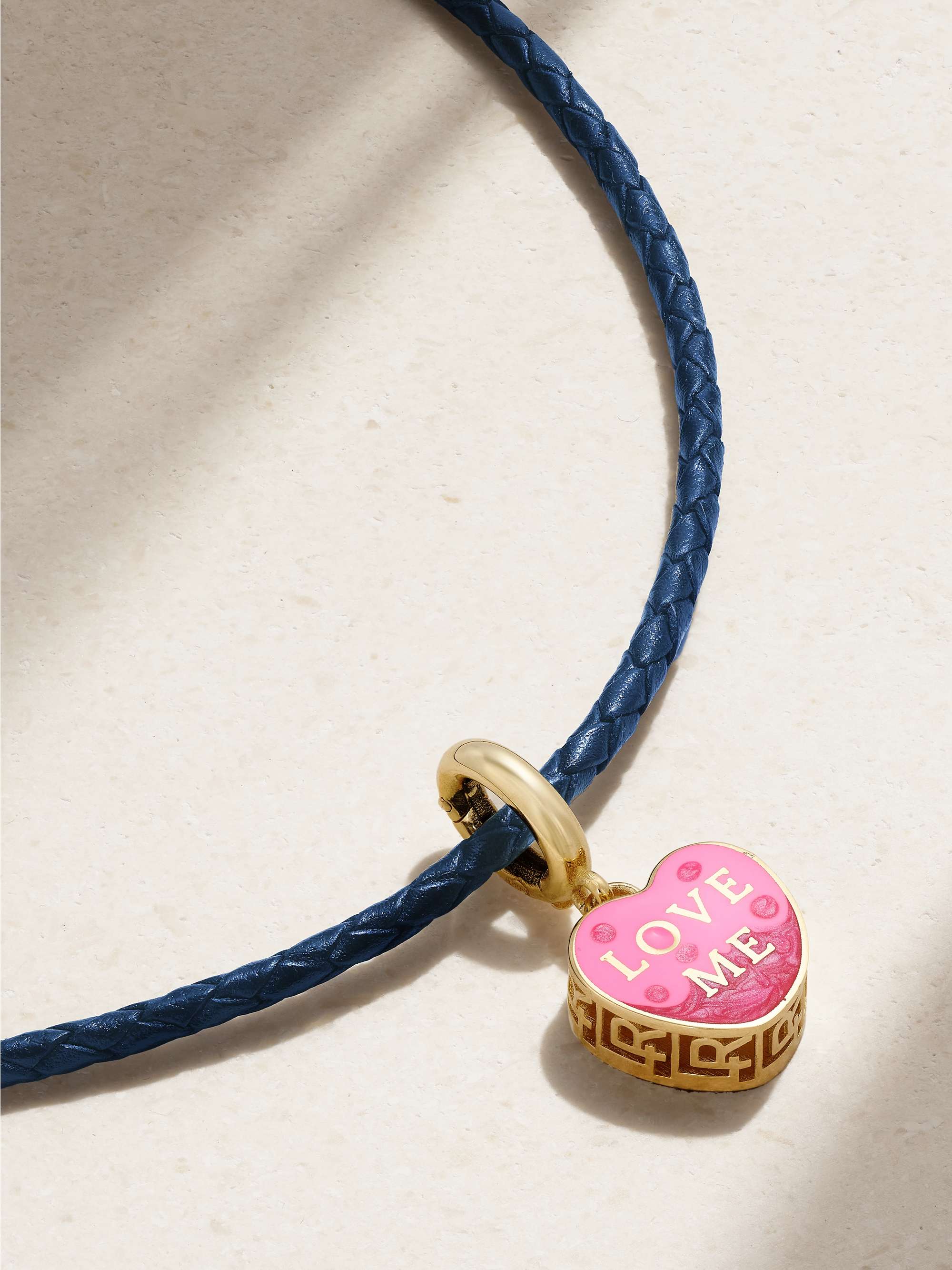 LAUREN RUBINSKI Love Me 14-karat gold, enamel and leather necklace
