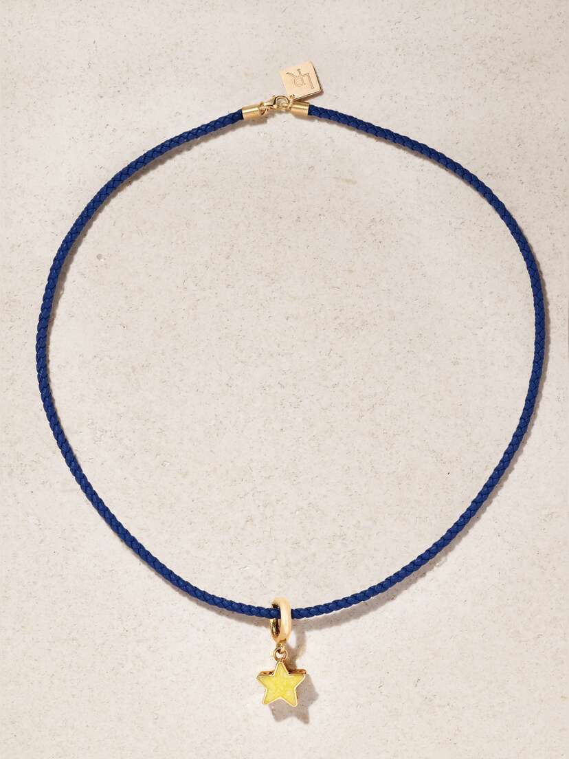 Lauren Rubinski 14-karat Gold, Enamel And Leather Necklace
