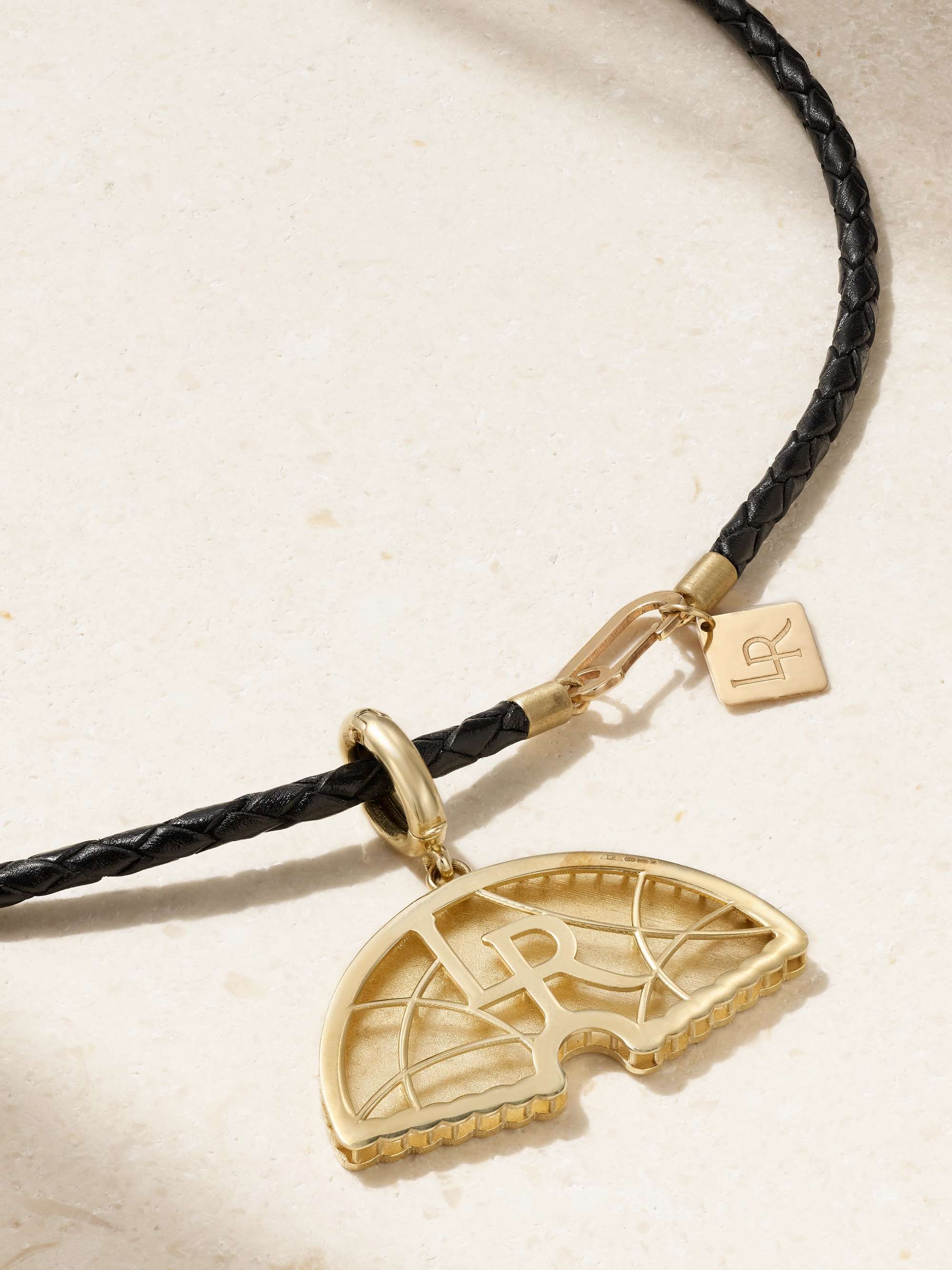 LAUREN RUBINSKI Rainbow 14-karat gold, enamel and leather necklace