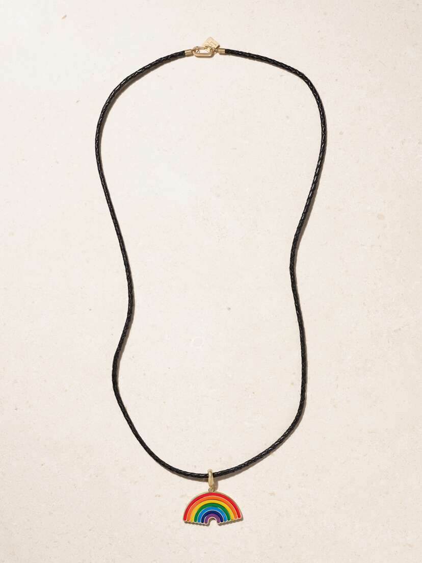 Lauren Rubinski Rainbow 14-karat Gold, Enamel And Leather Necklace